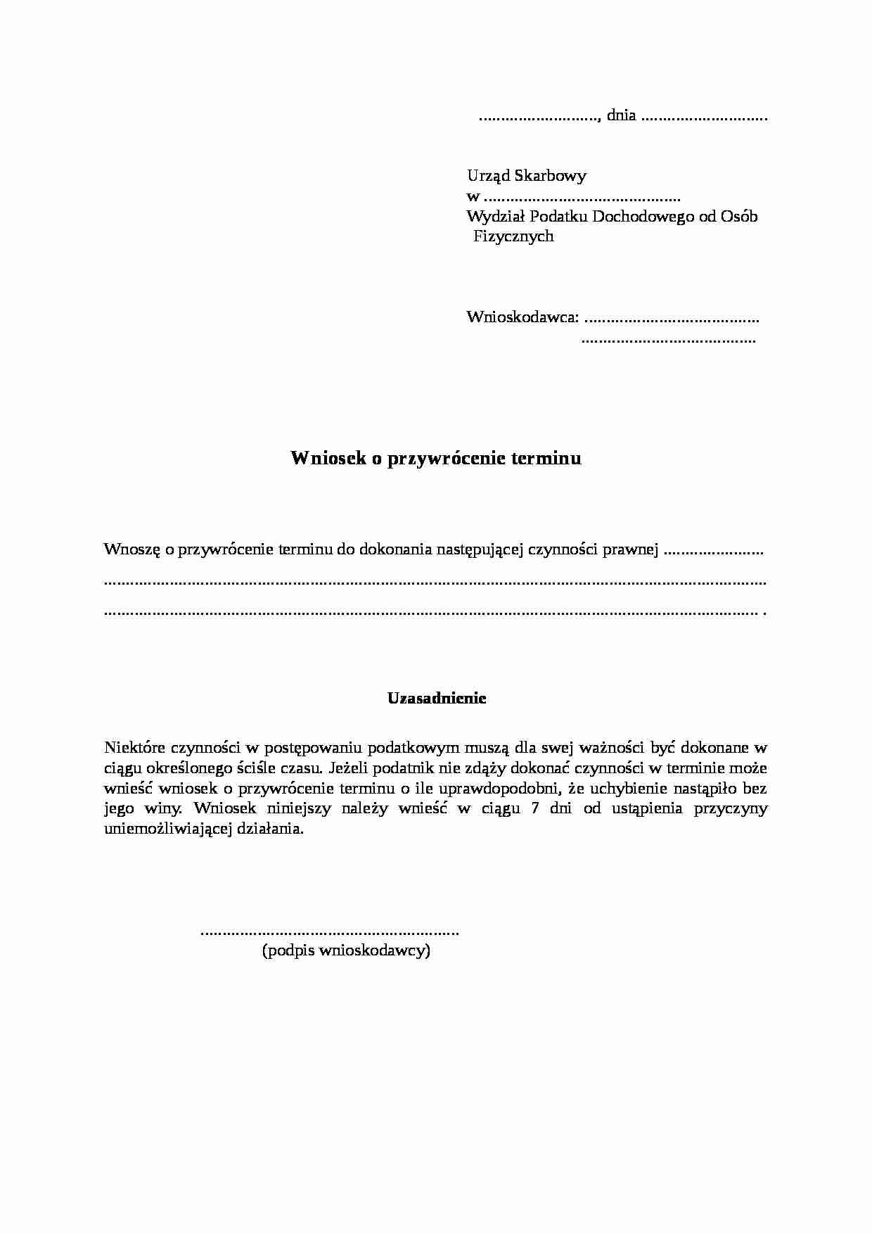 Wzór-Wniosek o przywrócenie terminu - strona 1