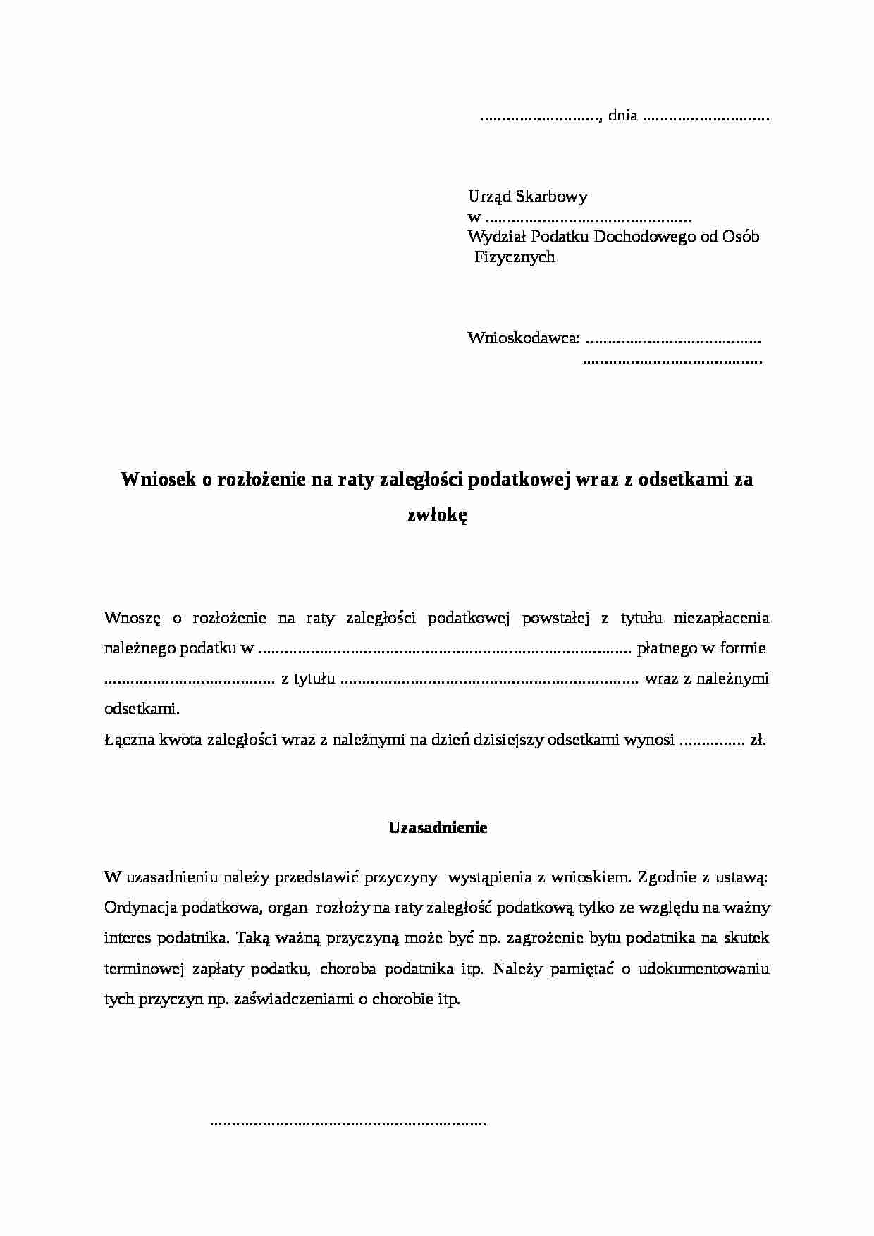 Wzór-Wniosek o rozłożenie na raty zaległości podatkowych - strona 1