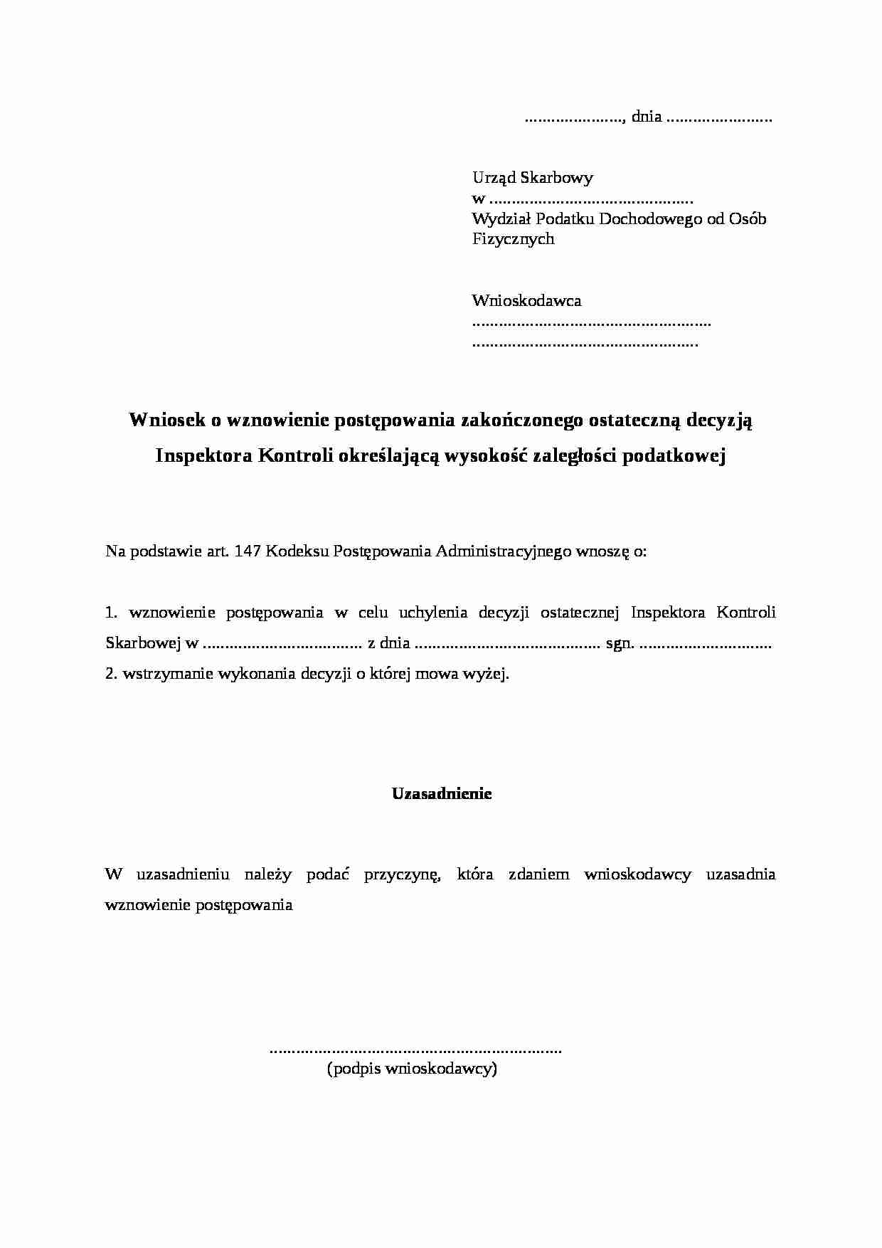 Wzór-Wniosek o wznowienie 1 - strona 1