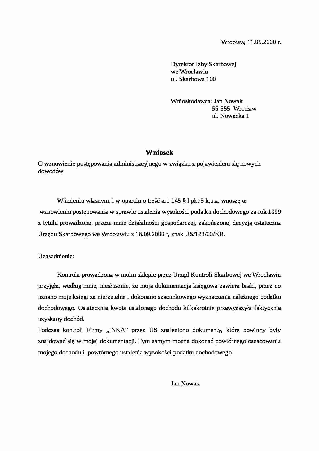 Wzór-Wniosek o wznowienie postępowania administracyjnego2 - strona 1