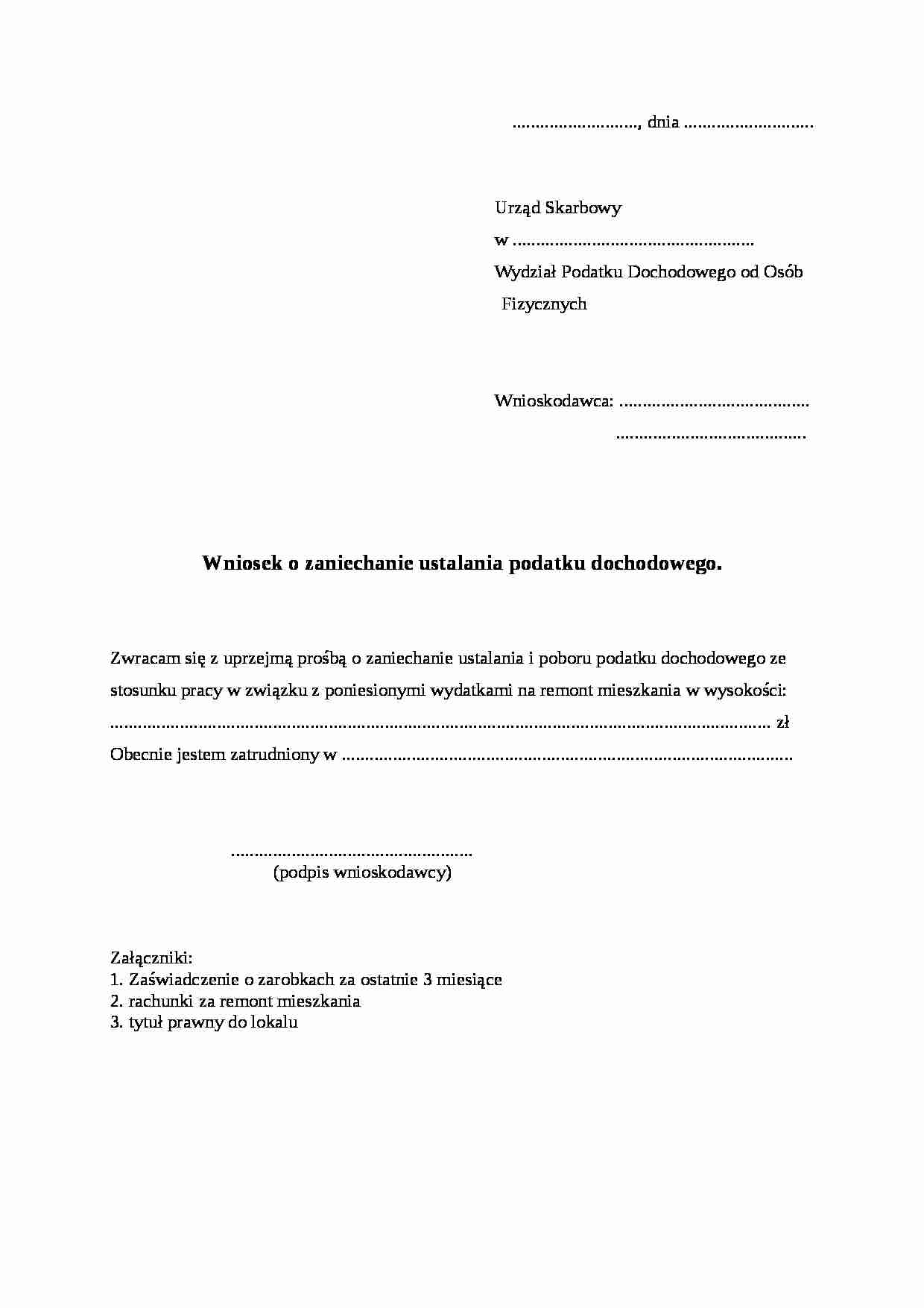Wzór-Wniosek o zaniechanie ustalania podatku dochodowego - strona 1