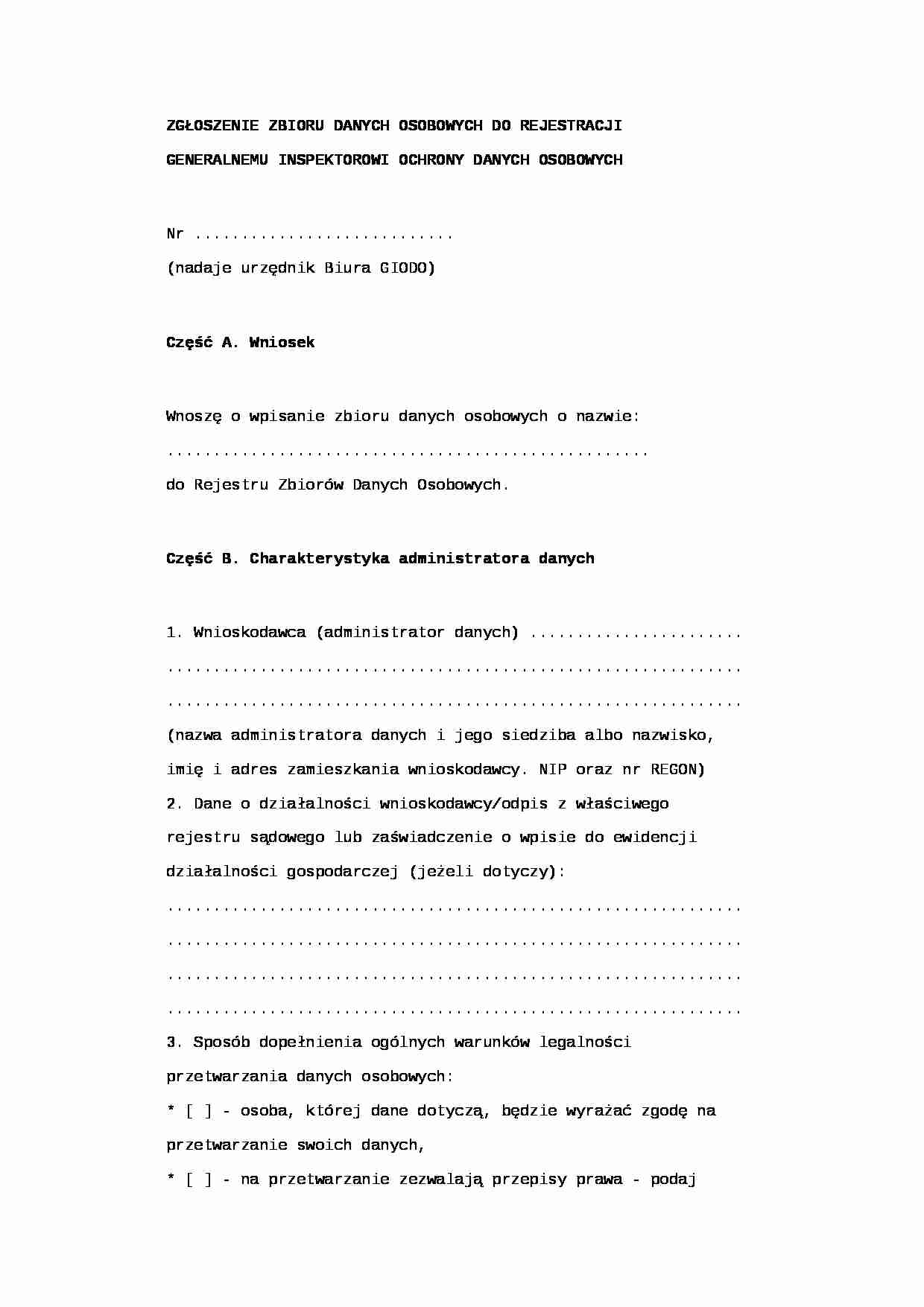 Wzór-Zgłoszenie zbioru danych osobowych do rejestracji - strona 1