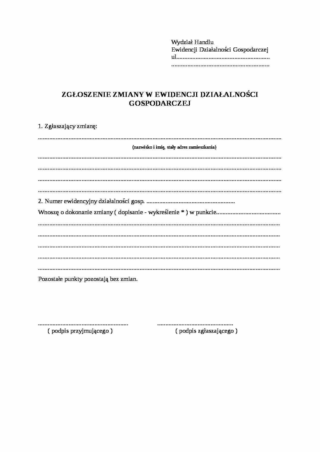 Wzór-Zgłoszenie zmiany w ewidencji działalności gospodarczej - strona 1