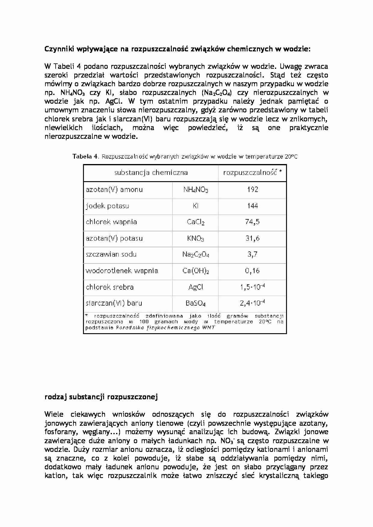 Czynniki wpływające na rozpuszczalność związków chemicznych - strona 1