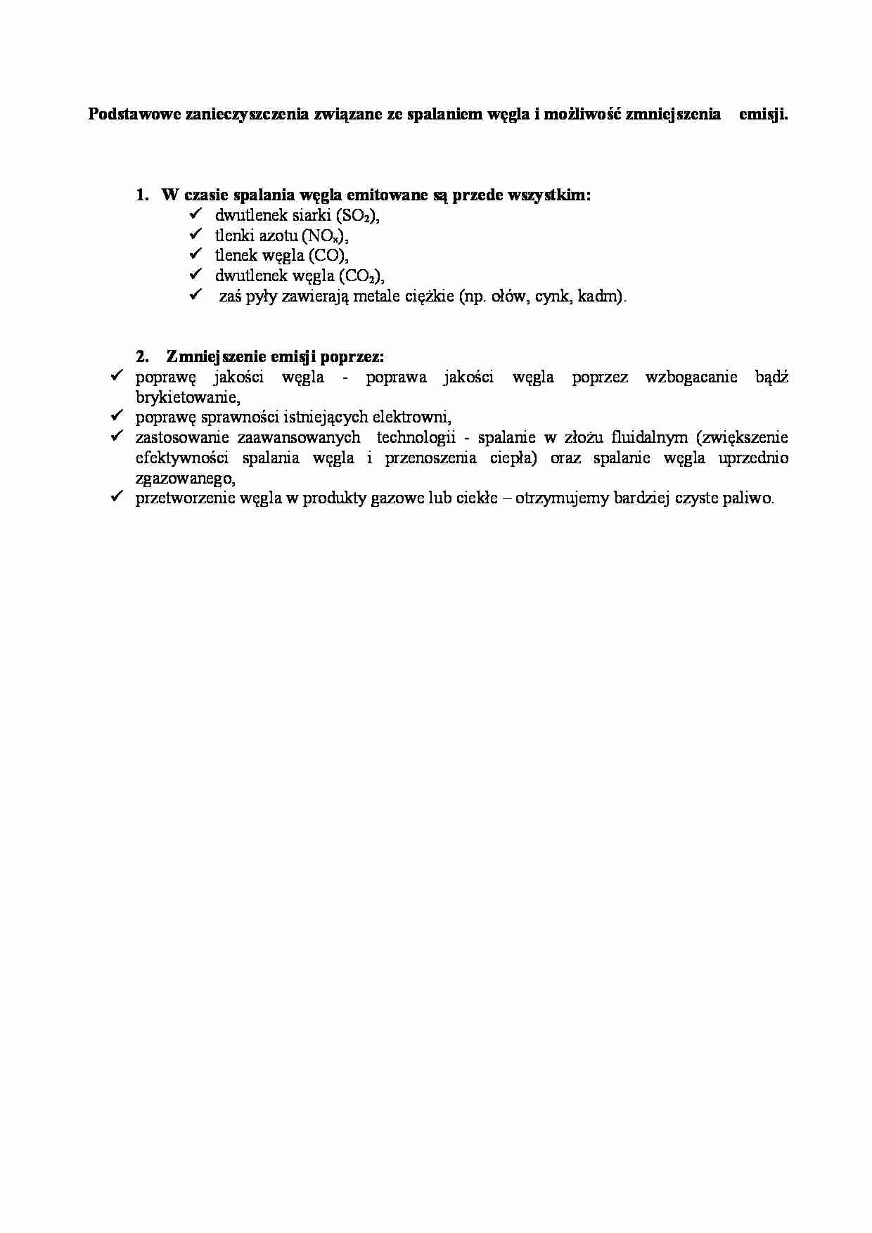 Podstawowe zanieczyszczenia związane ze spalaniem węgla - strona 1
