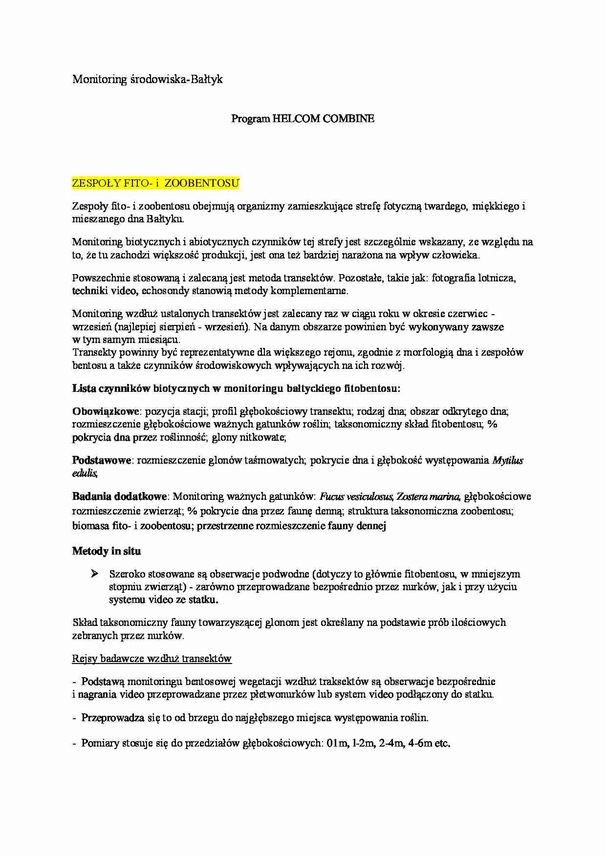 Program Helcom Combine - Zespoły fito i zoobentosu - strona 1