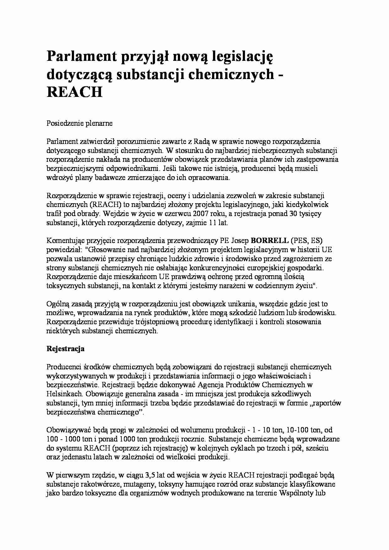 Reach - legislacja dotycząca substancji chemicznych - strona 1