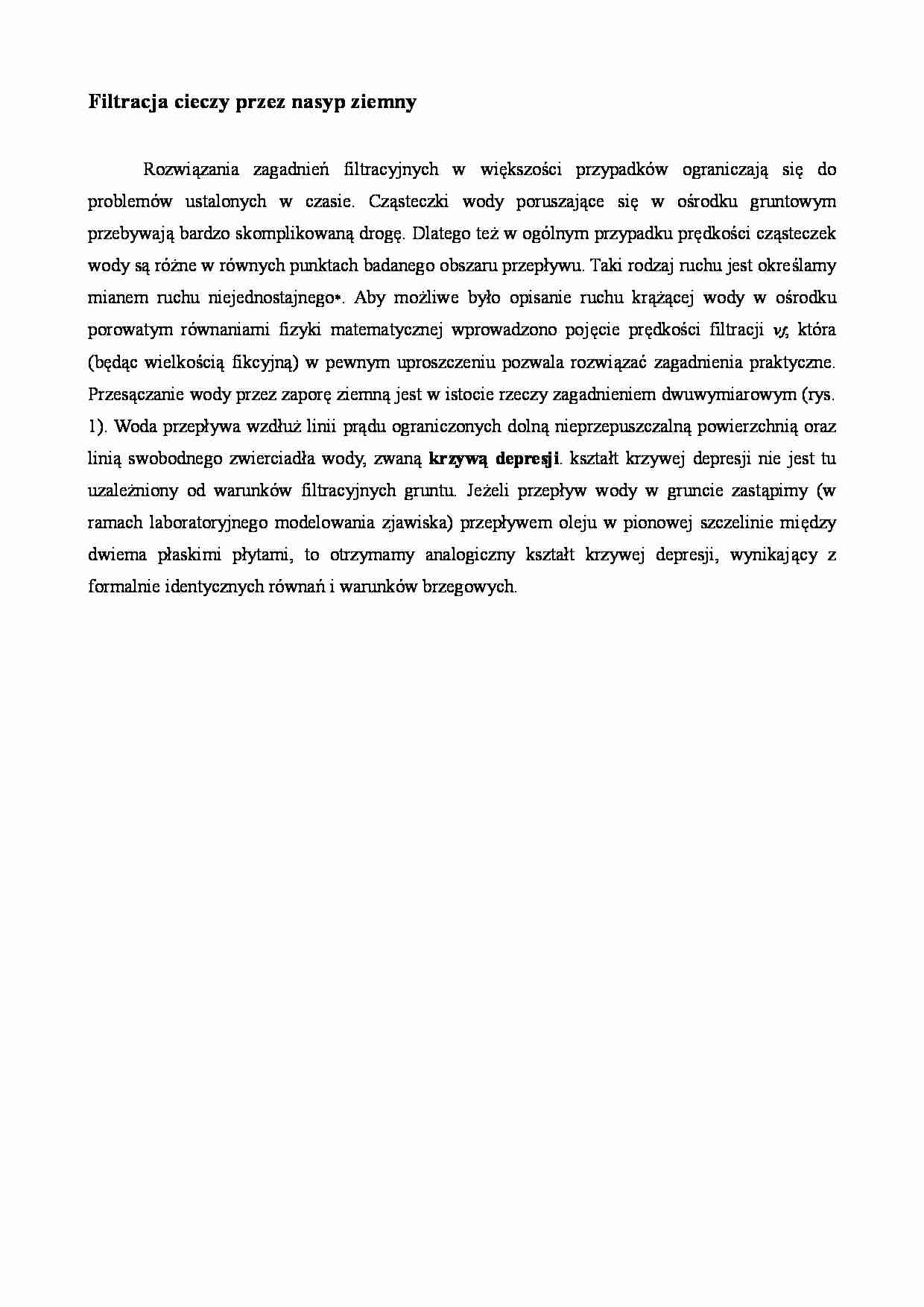 Filtracja cieczy przez nasyp ziemny - strona 1