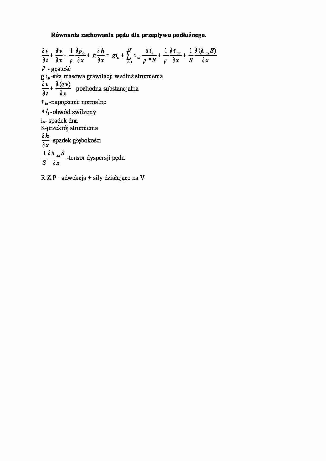 Równania zachowania pędu dla przepływu podłużnego - strona 1