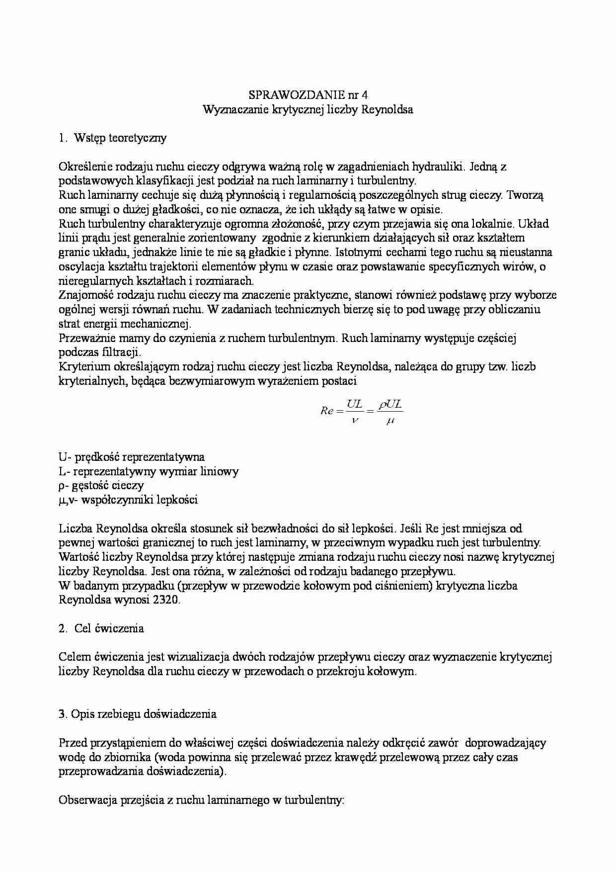 Wyznaczanie krytycznej liczby Reynoldsa - strona 1