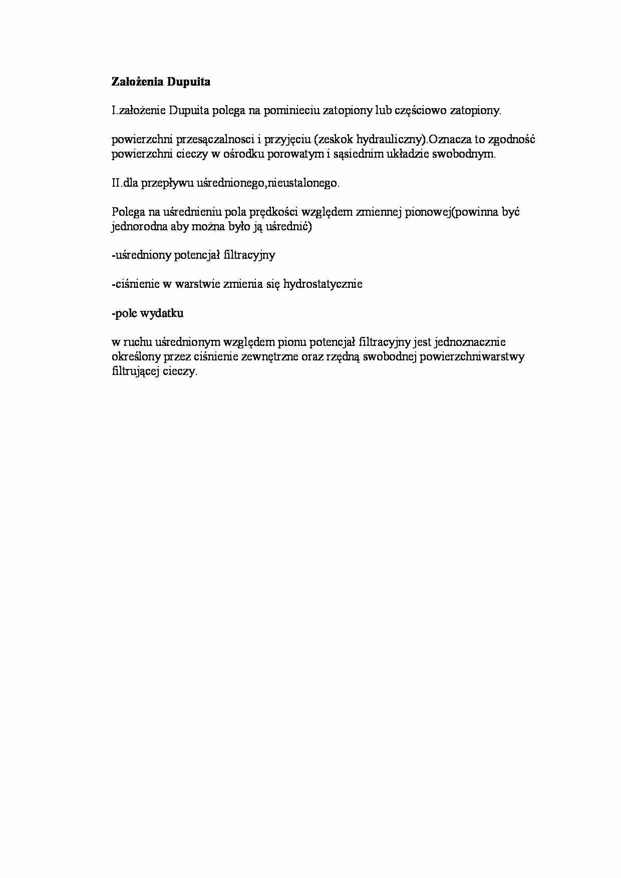 Założenia Dupuita - opracowanie - strona 1