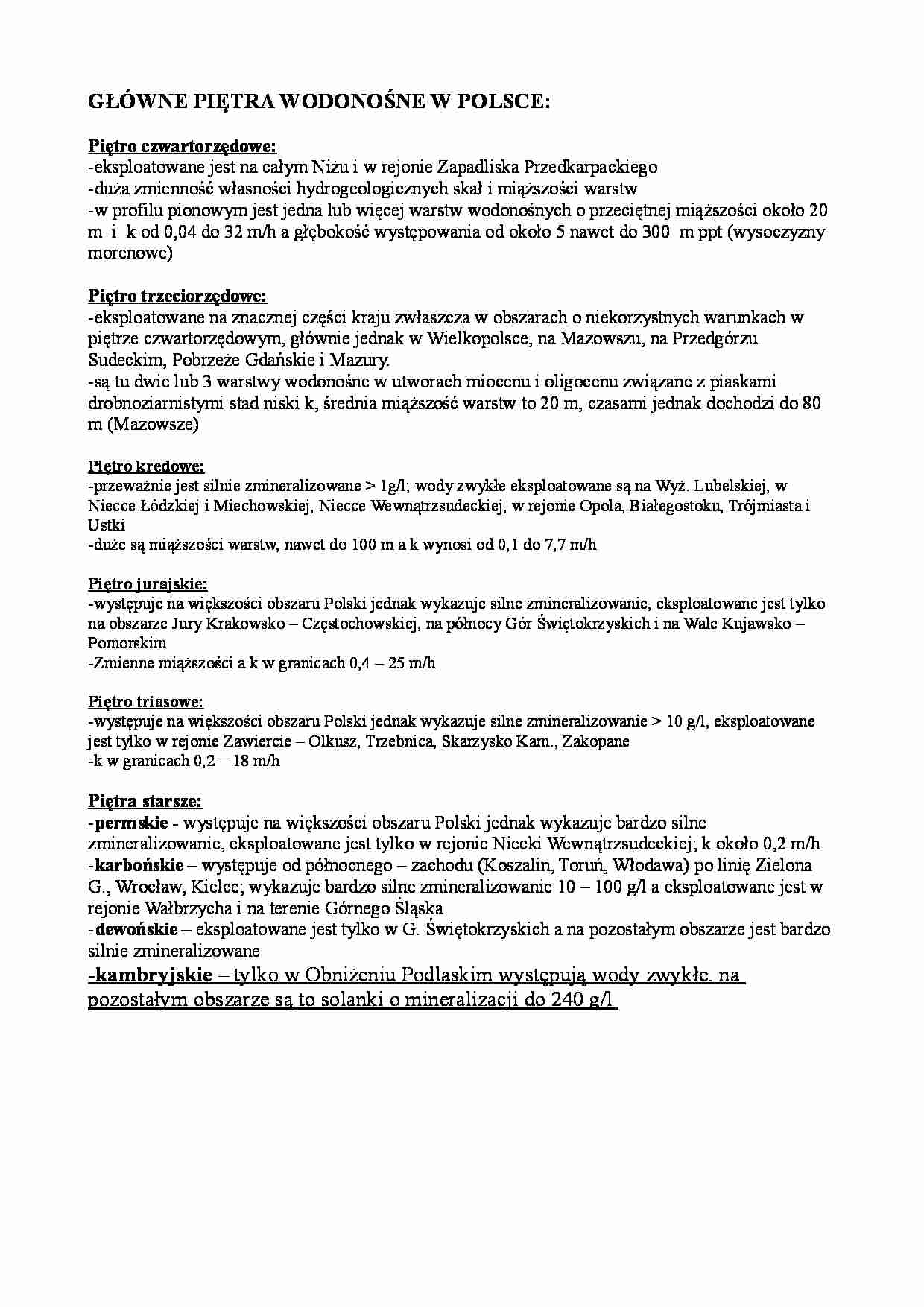 Główne piętra wodonośne w Polsce - strona 1