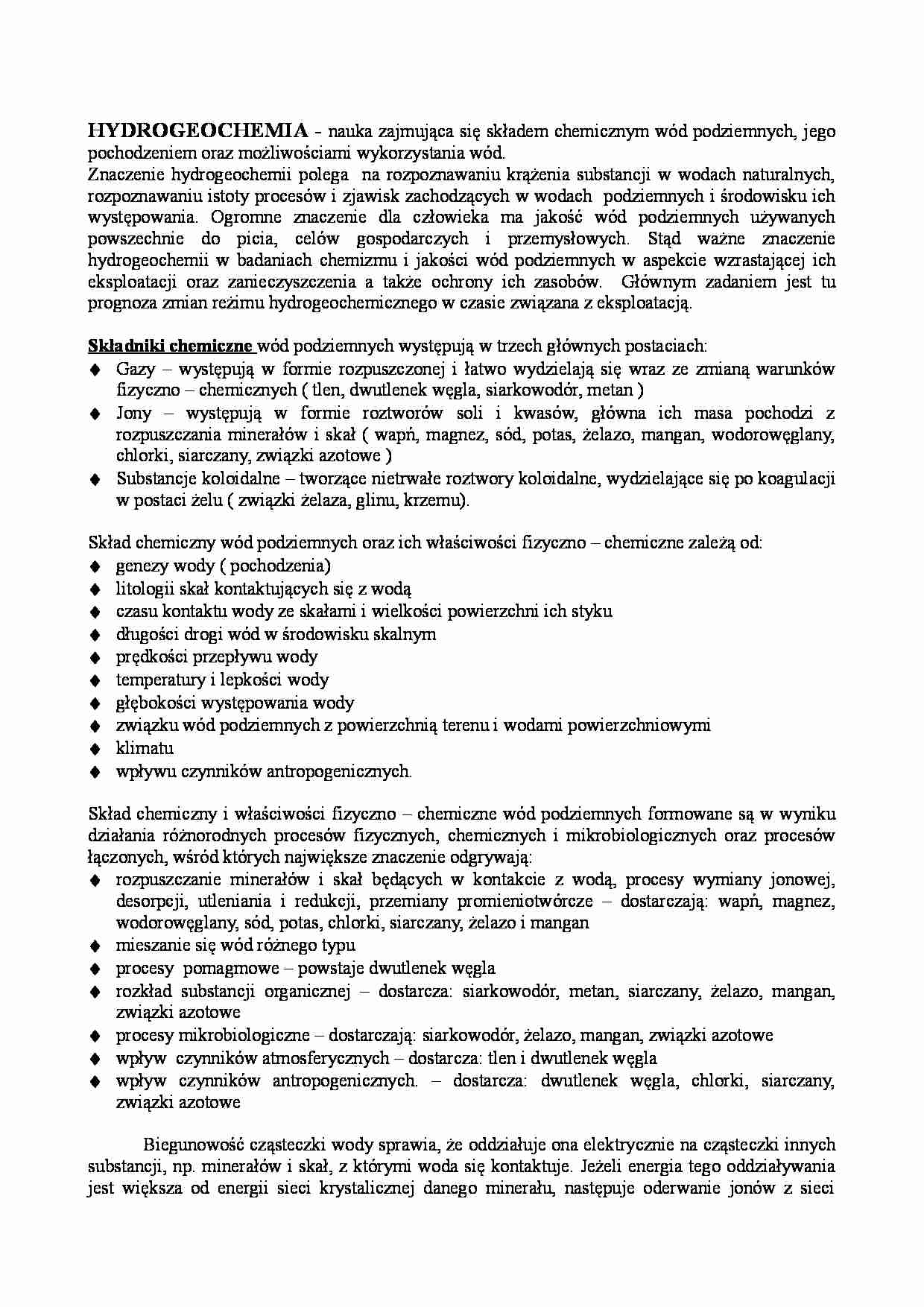 Hydrogeochemia i składniki chemiczne - strona 1