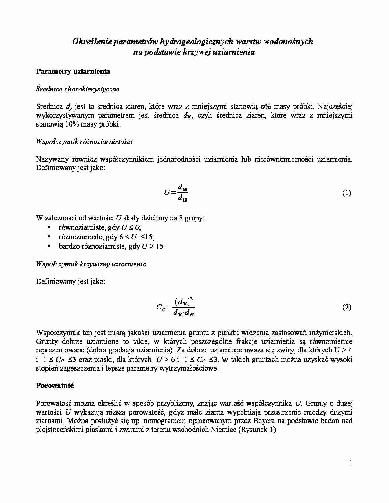 Określenie parametrów hydrogeologicznych warstw wodonośnych - strona 1