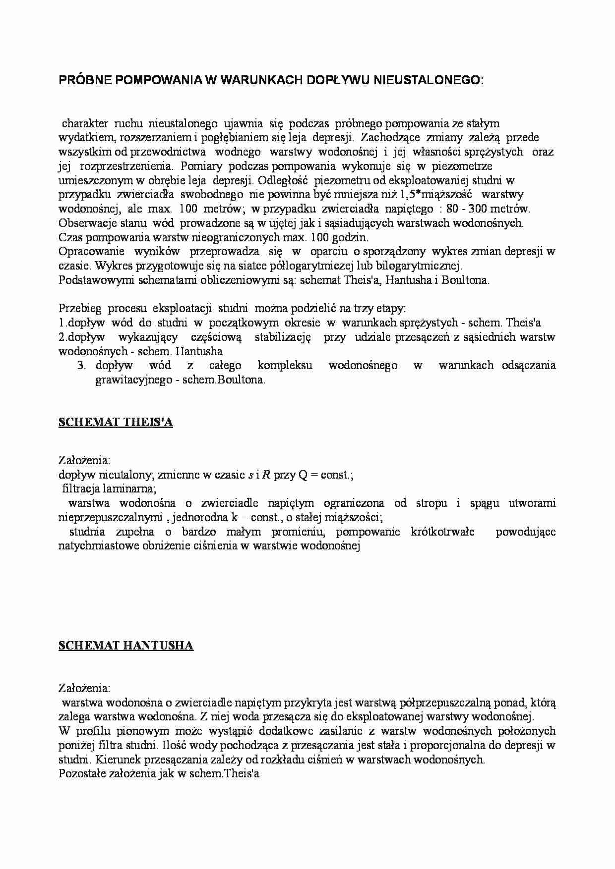 Próbne pompowania w warunkach dopływu nieustalonego - strona 1