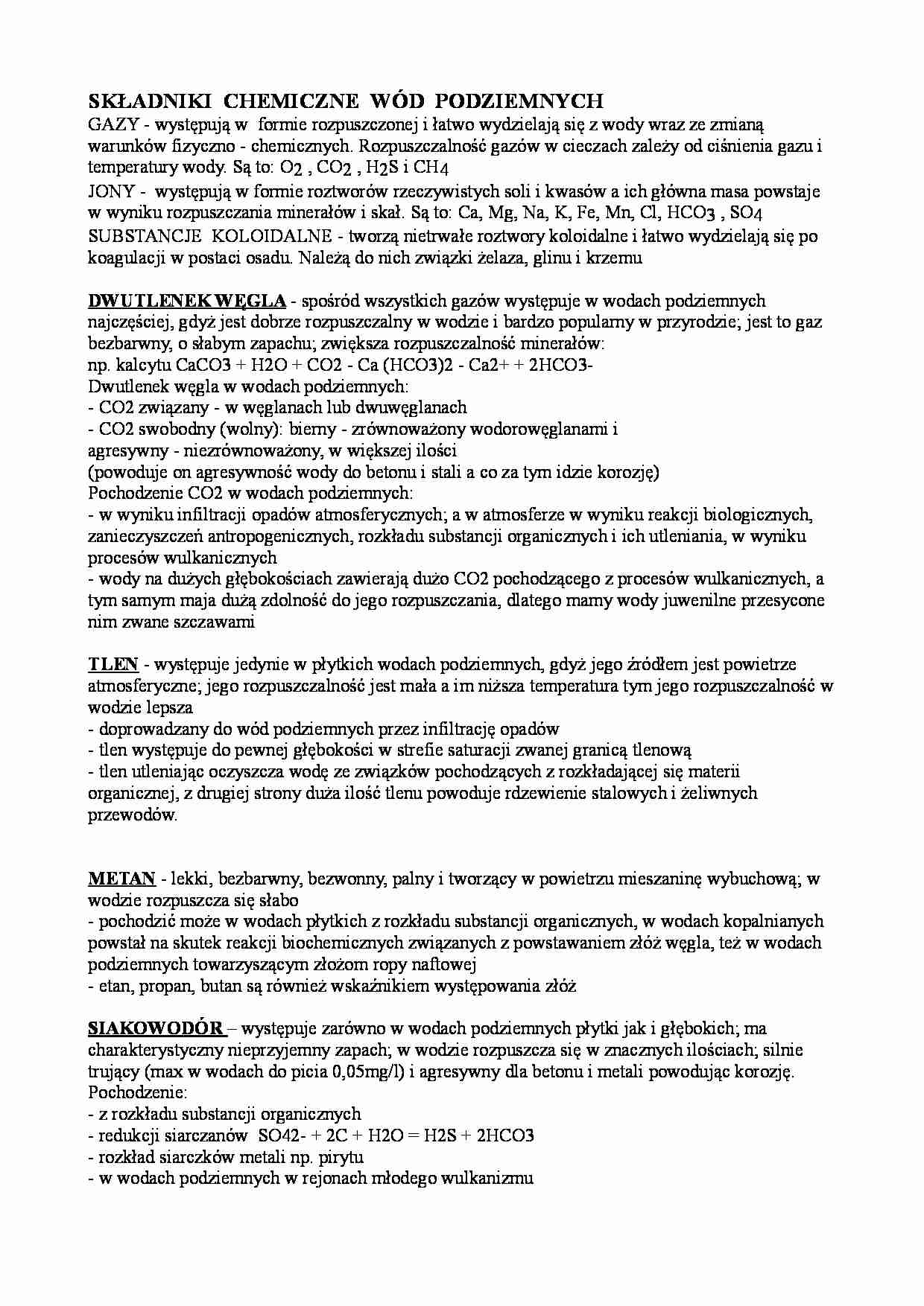 Składniki chemiczne wód podziemnych - strona 1