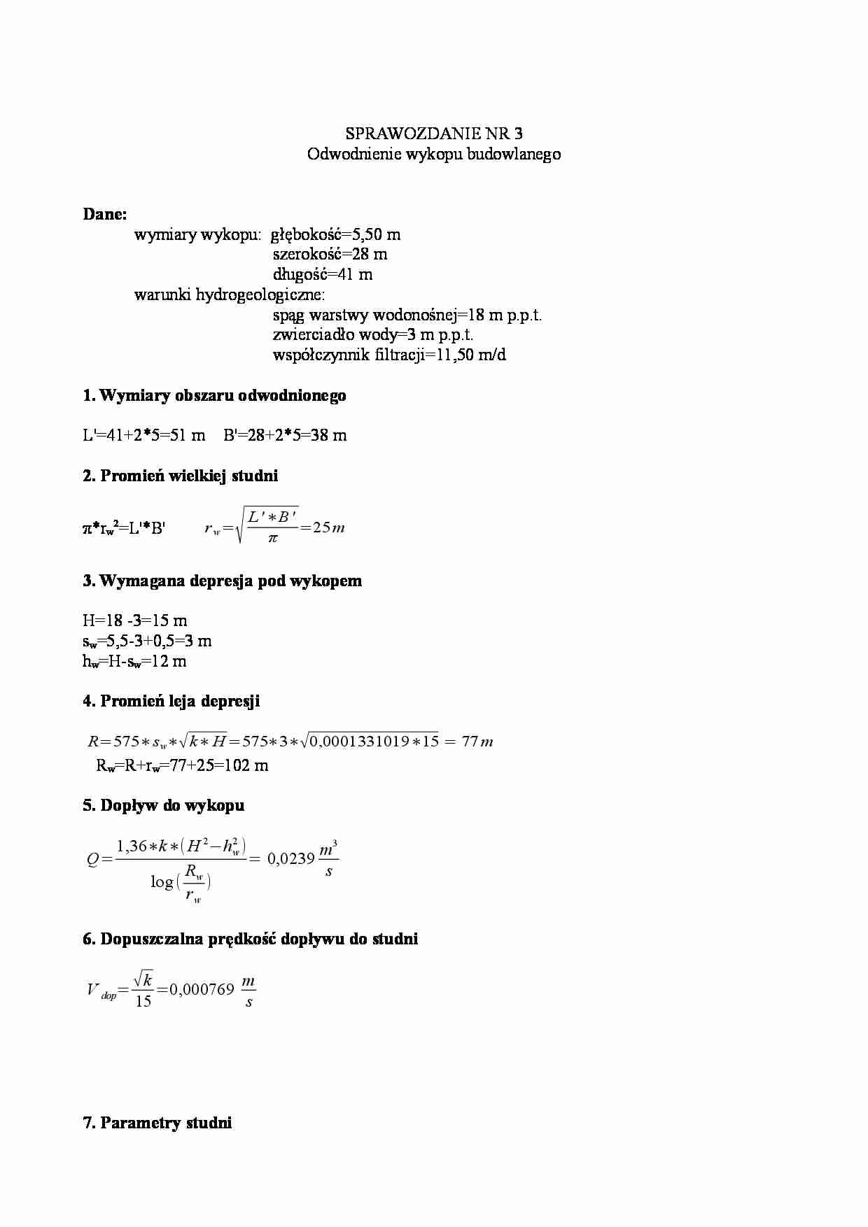 Sprawozdanie z odwodnienia wykopu budowlanego - strona 1