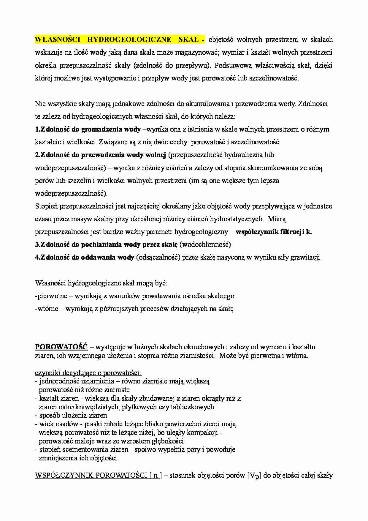 Własności hydrogeologiczne skał - strona 1