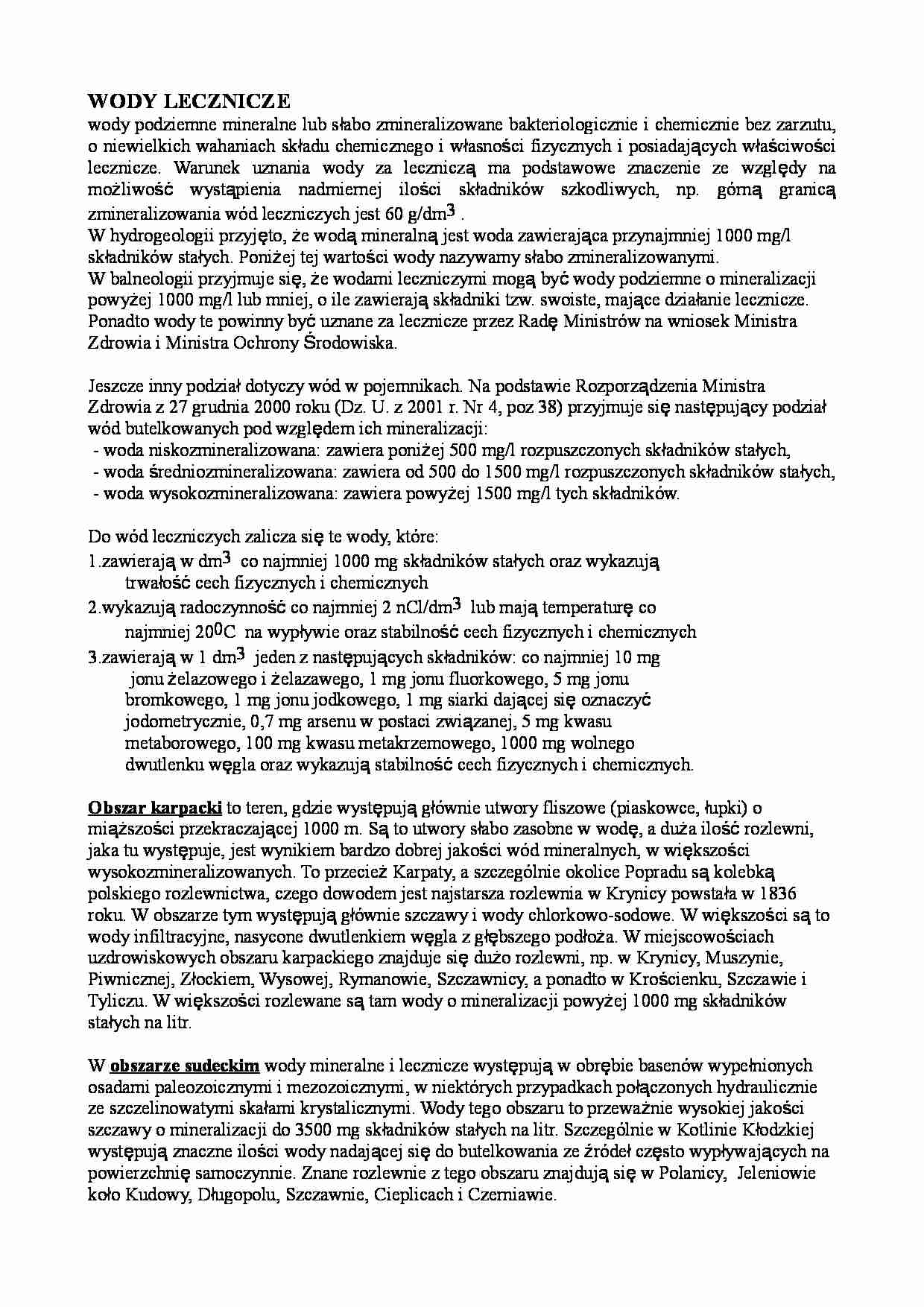 Wody lecznicze - podział - strona 1
