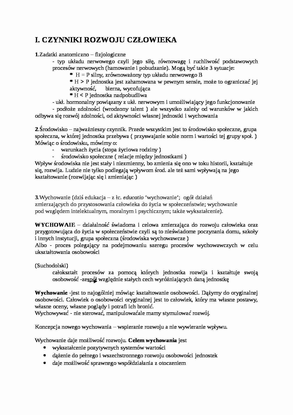CZYNNIKI ROZWOJU CZŁOWIEKA - pedagogika - wychowanie - strona 1