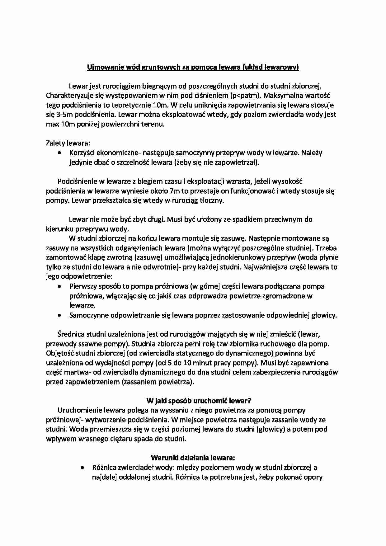 Ujmowanie wód gruntowych za pomocą lewara - strona 1