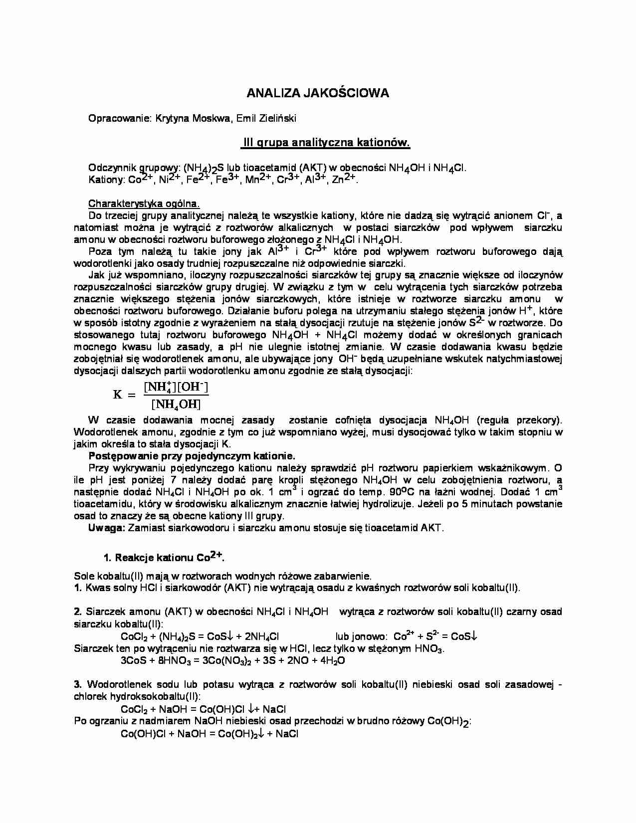 Analiza jakościowa-III grupa kationów - strona 1