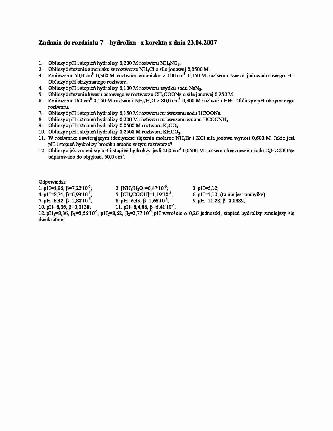 Zadania z hydrolizy z odpowiedziami - strona 1