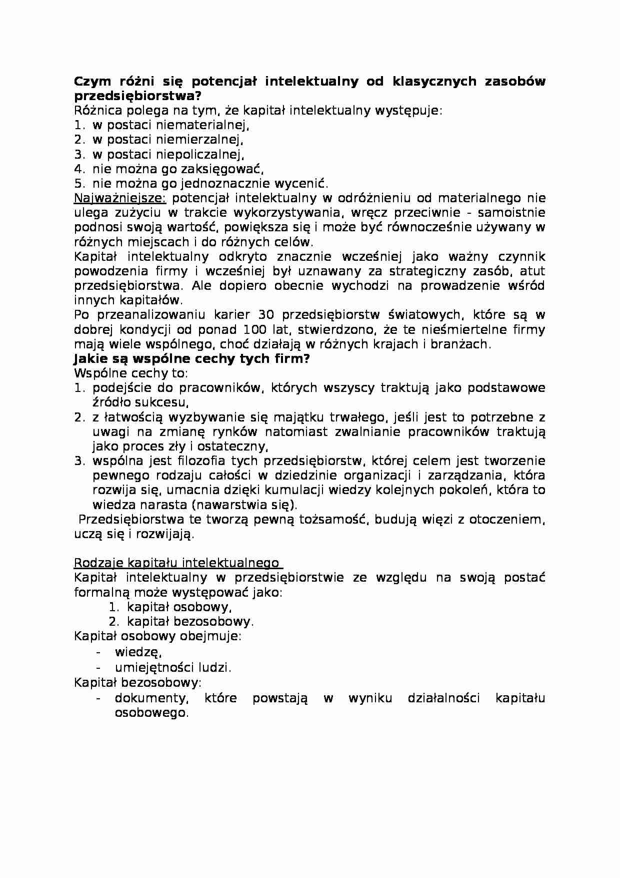 Różnice pomiędzy potencjałem intelektualnym a klasycznymi zasobami przedsiębiorstwa - strona 1