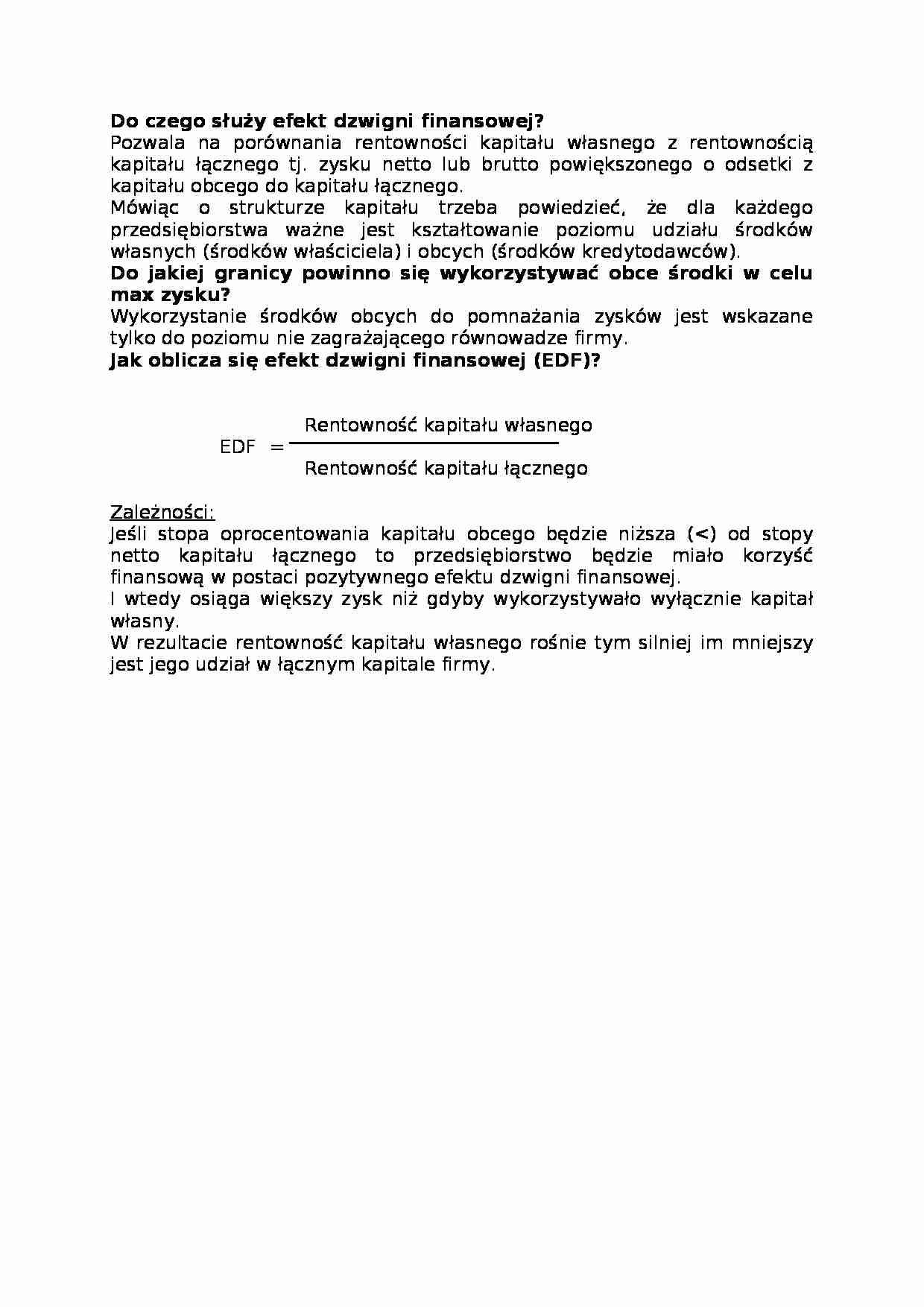 Do czego służy efekt dźwigni finansowej-opracowanie - strona 1