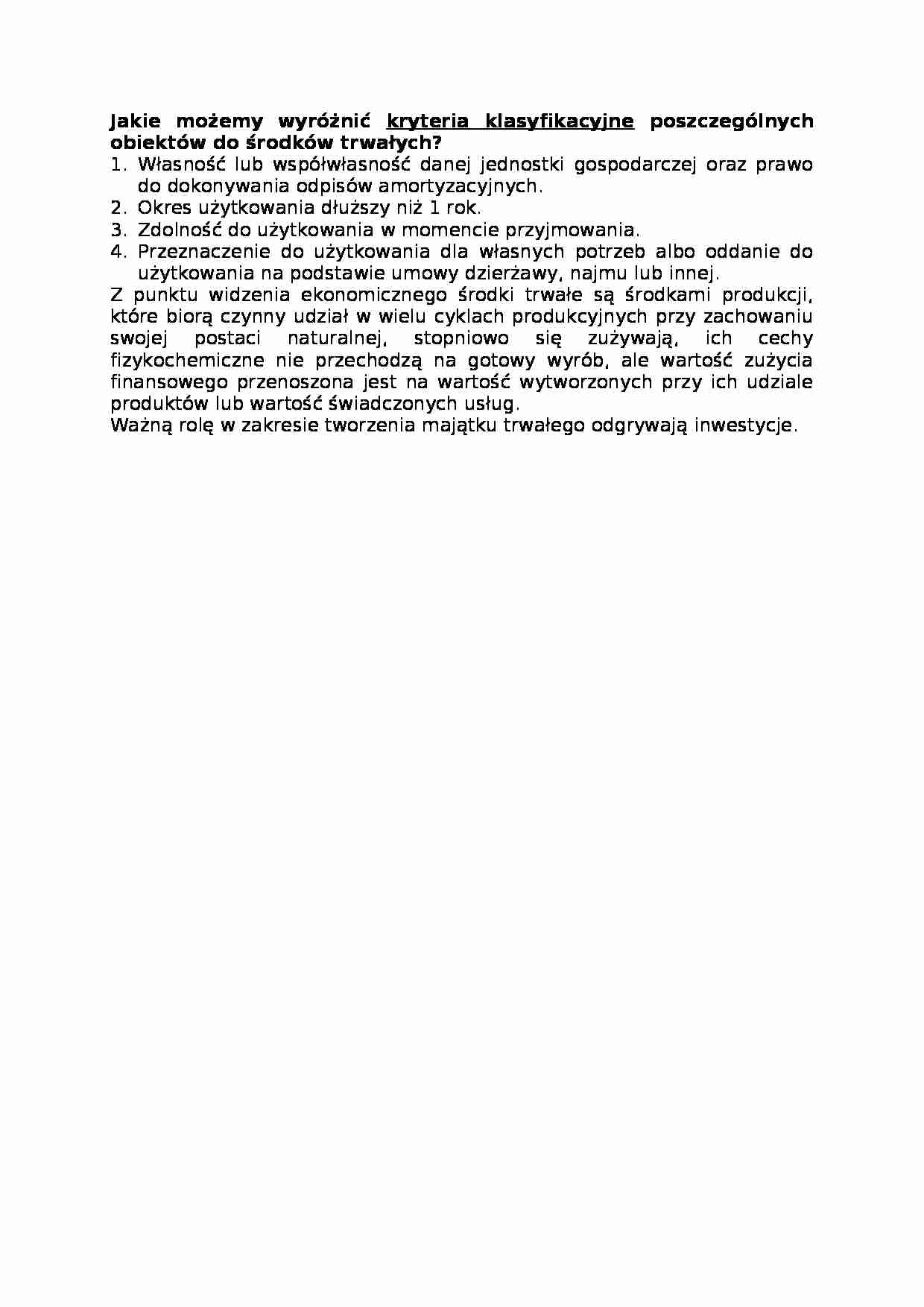 Klasyfikacyjne poszczególnych obiektów do środków trwałych-opracowanie - strona 1