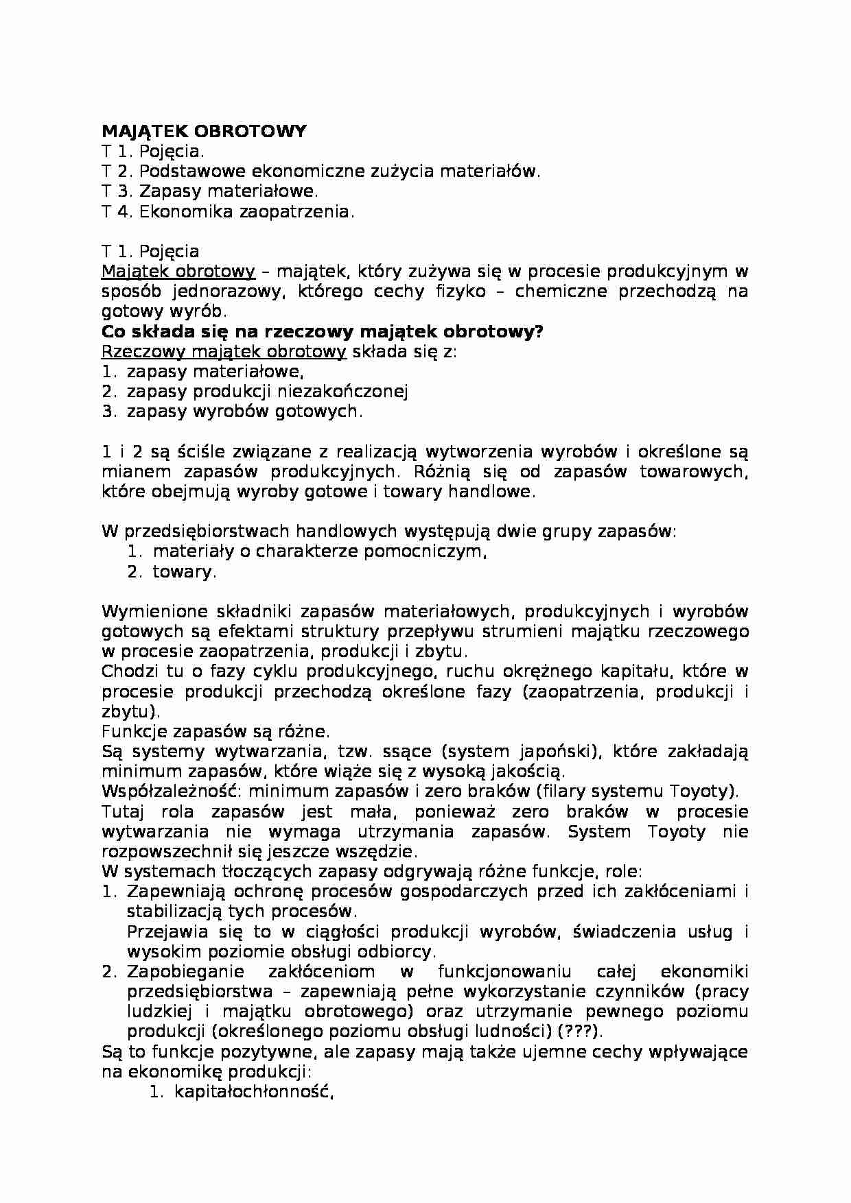 Majątek obrotowy-opracowanie - strona 1