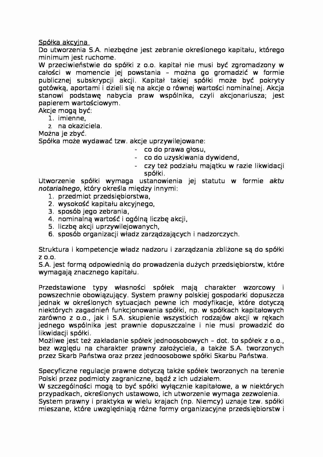 Spółka akcyjna-opracowanie - strona 1