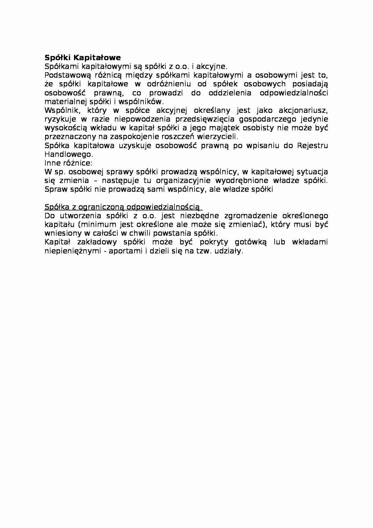 Spółki kapitałowe-opracowanie - strona 1