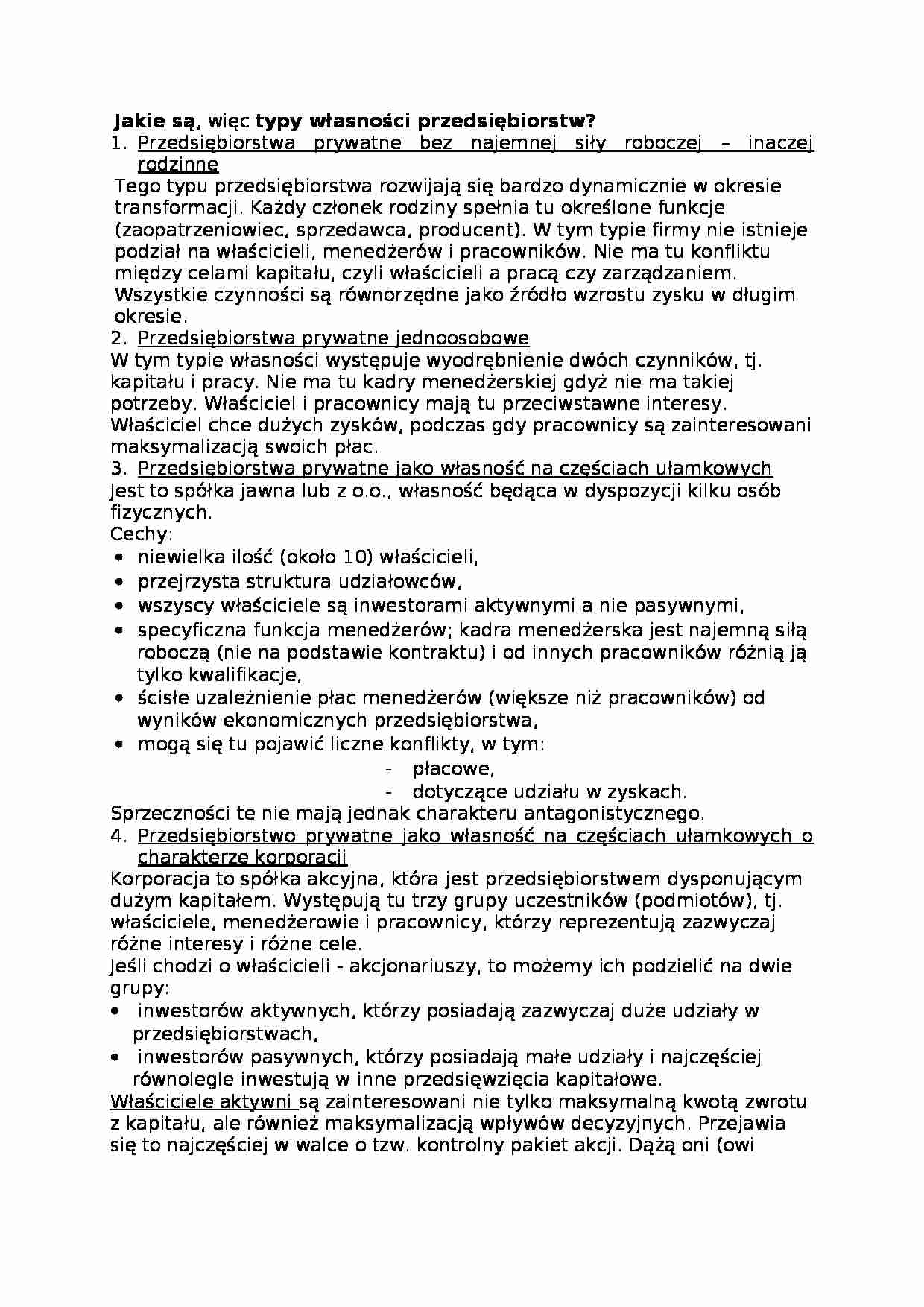 Typy własności przedsiębiorstw-opracowanie - strona 1