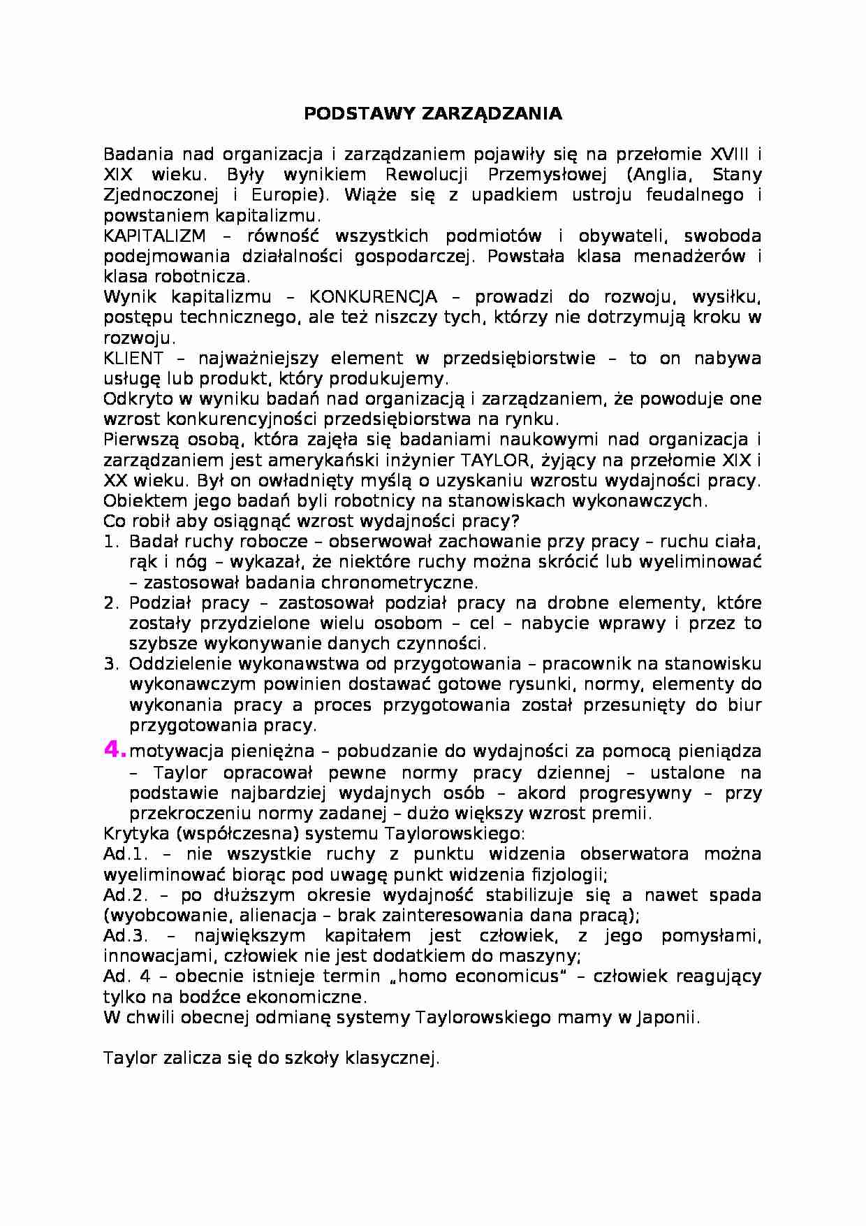 Podstawy zarządzania-opracowanie - strona 1