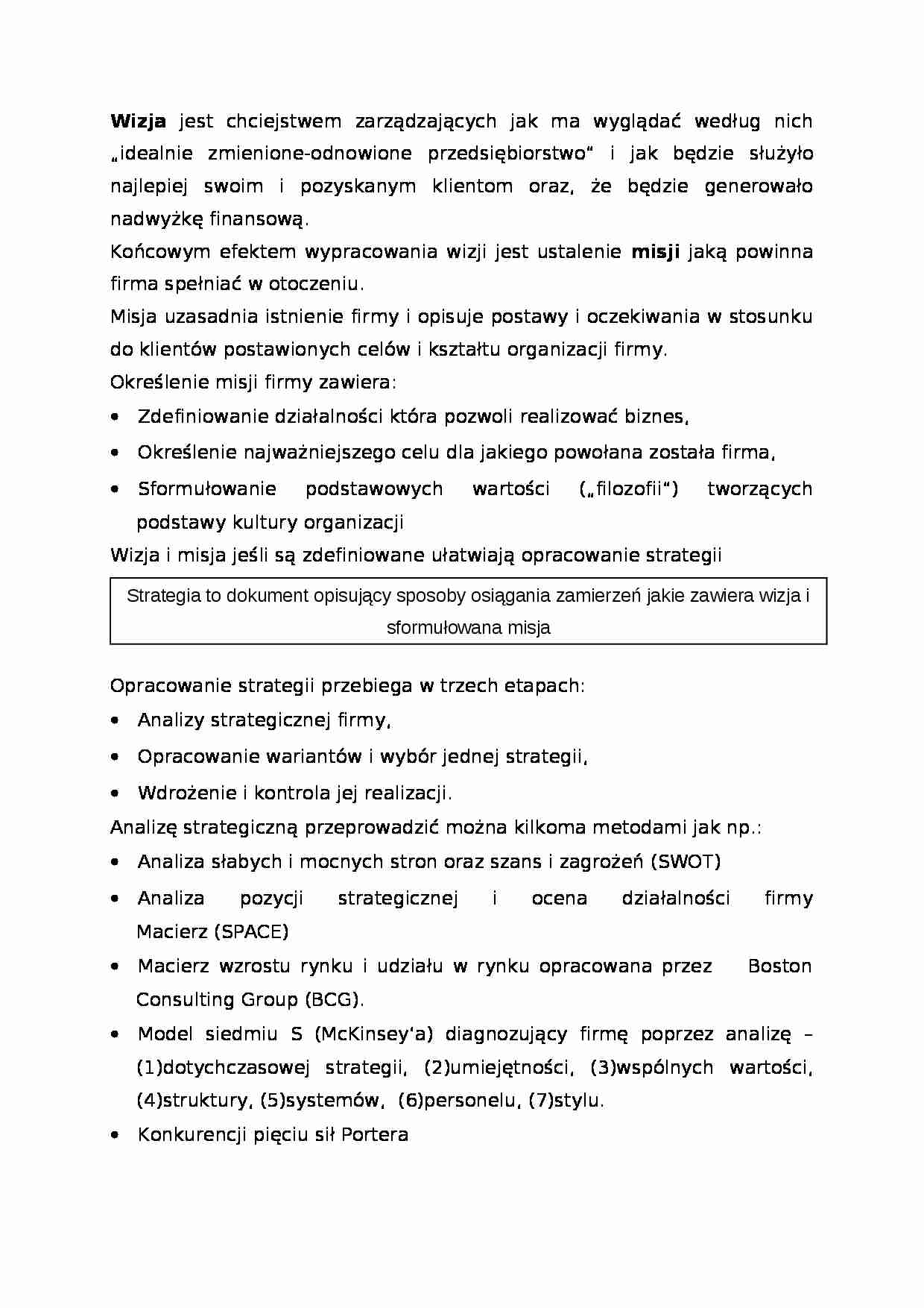 Wizja zarządzania firmą-opracowanie - strona 1