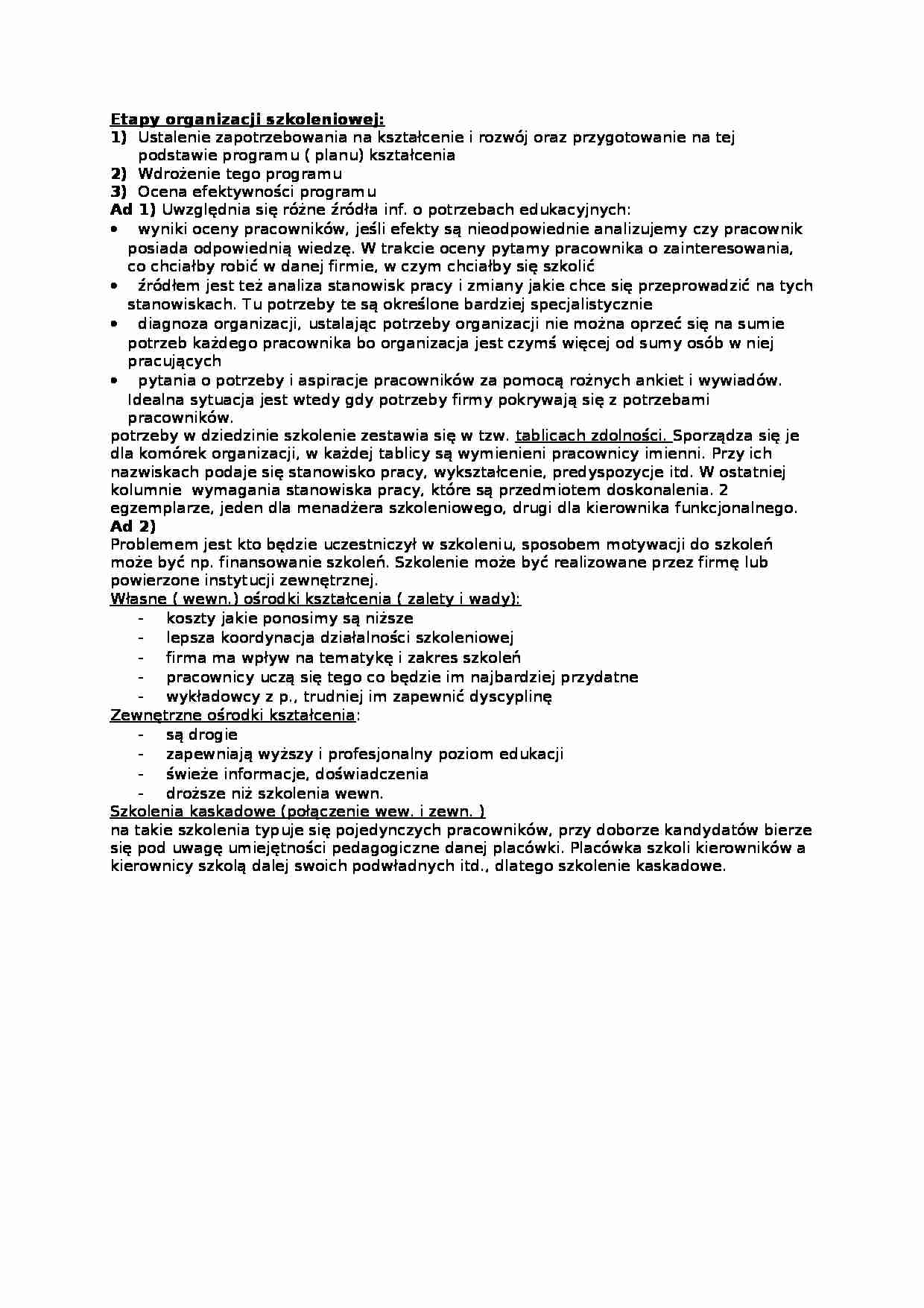 Etapy organizacji szkoleniowej-opracowanie - strona 1