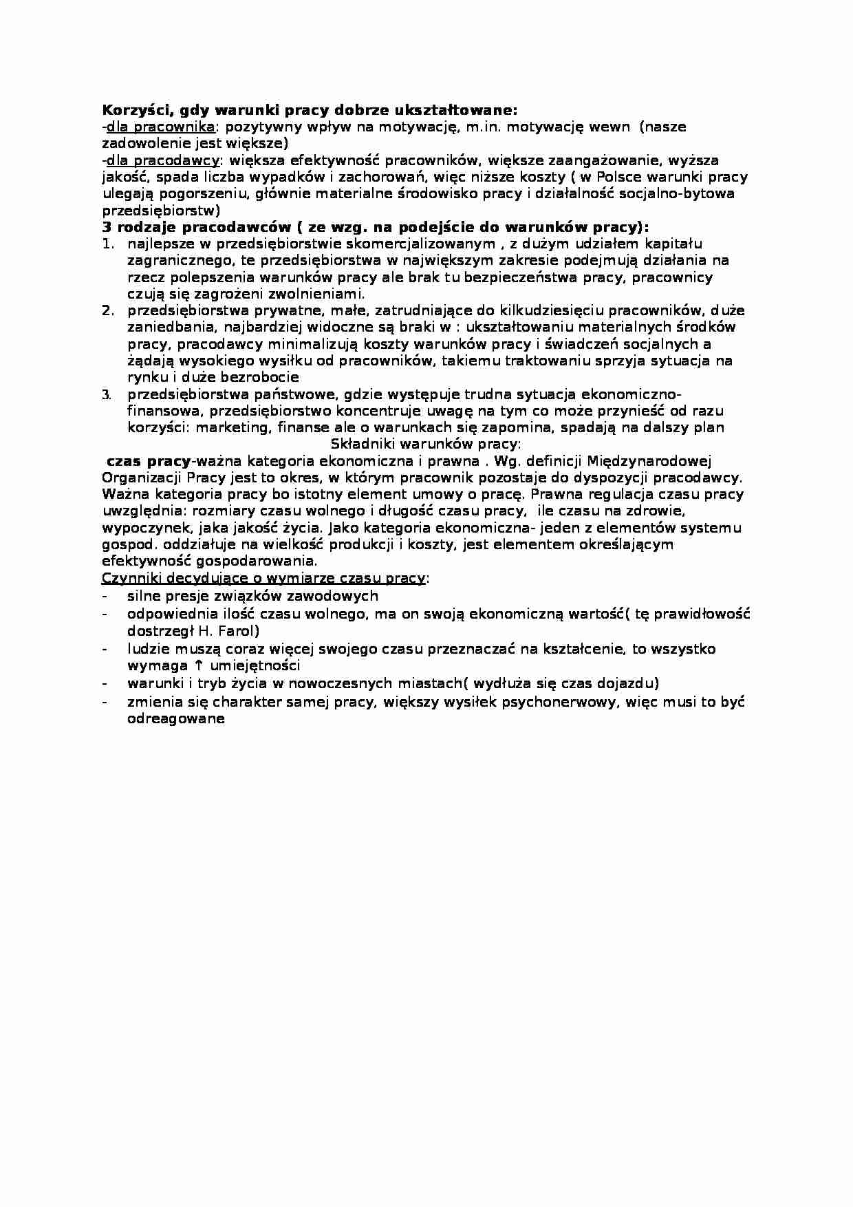 Korzyści dobrze ukształtowanych warunków pracy-opracowanie - strona 1