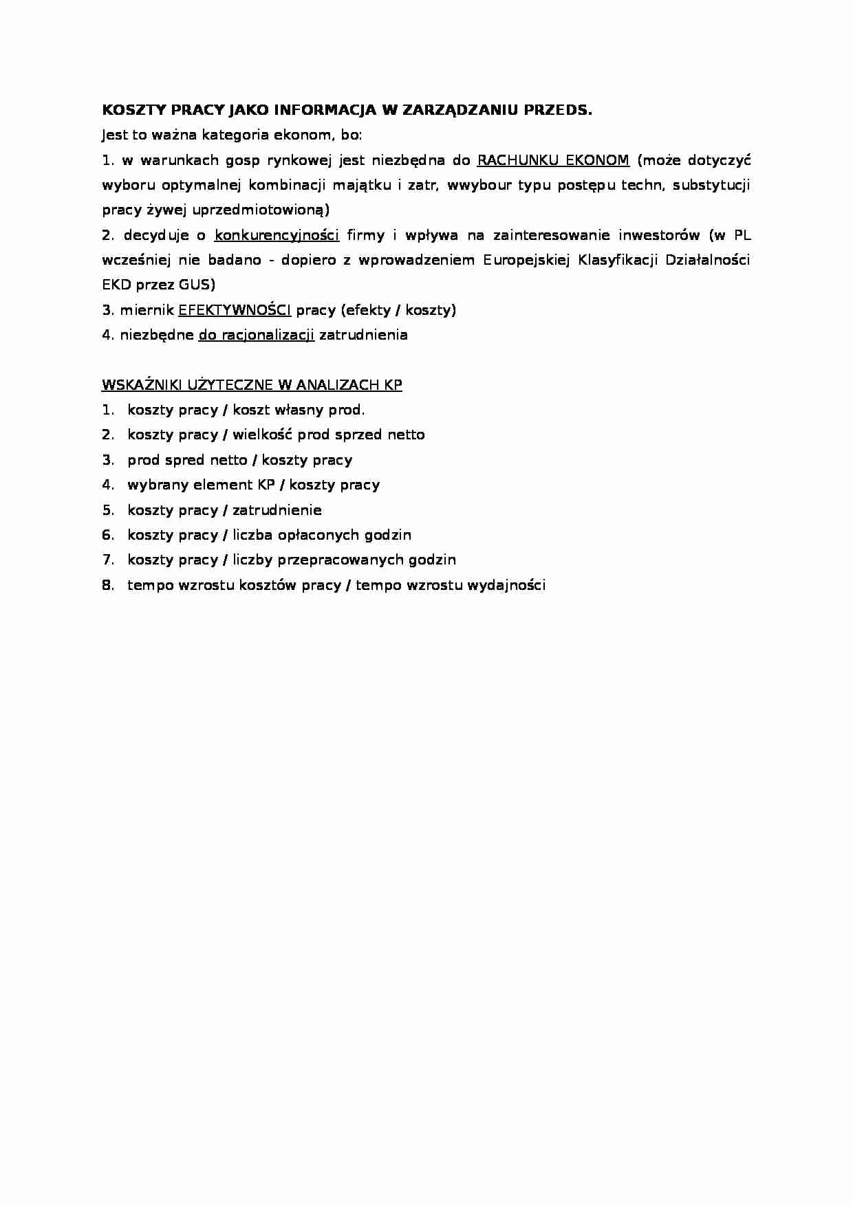 Koszty pracy jako informacja w zarządzaniu przedsiębiorstwem - strona 1