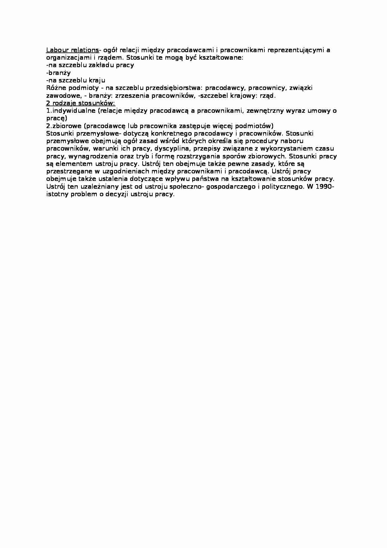 Labour relations-opracowanie - strona 1