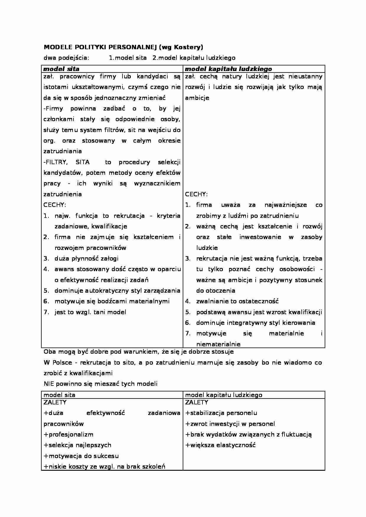 Model polityki personalnej-opracowanie - strona 1