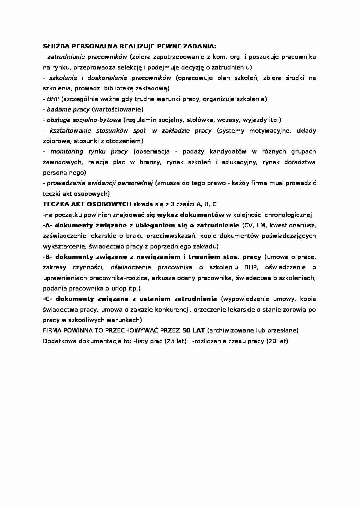 Zadania służby personalnej-opracowanie - strona 1