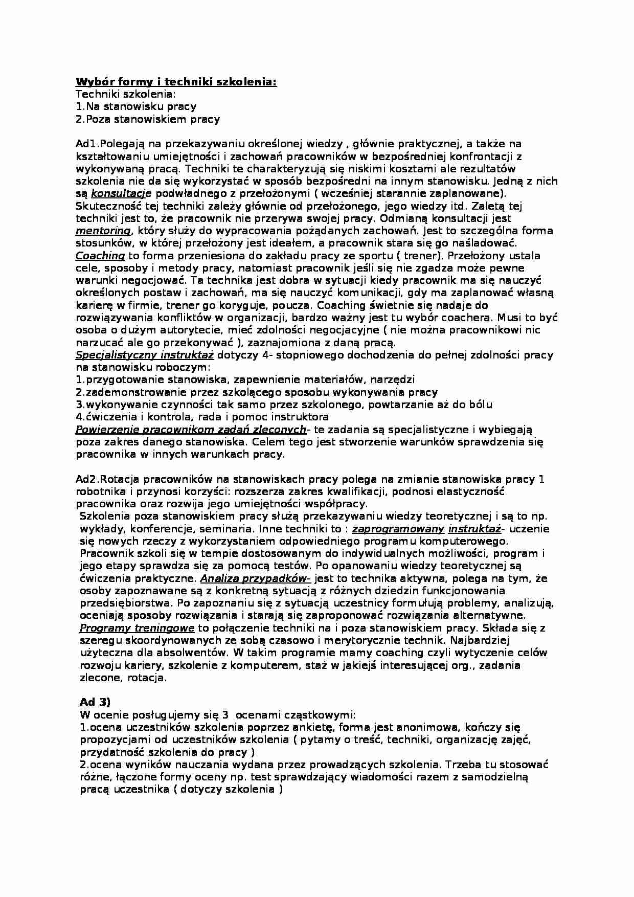 Wybór formy i techniki szkolenia-opracowanie - strona 1