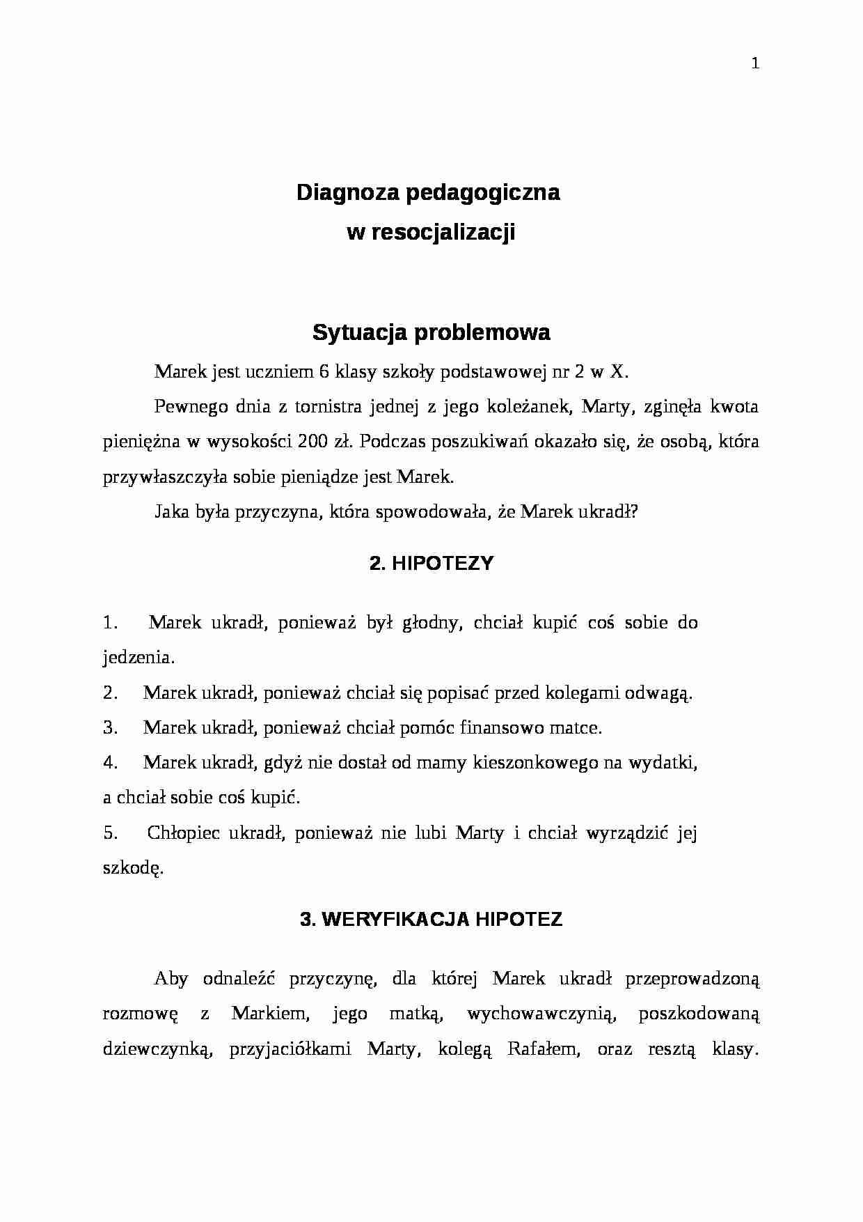 Diagnoza pedagogiczna w resocjalizacji- pedagogika - strona 1