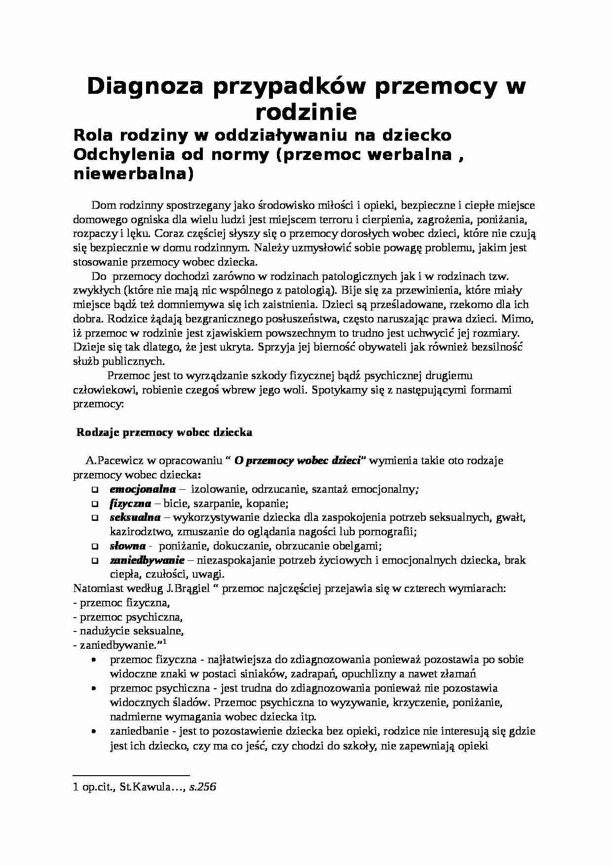 Diagnoza przypadków przemocy w rodzinie- pedagogika - strona 1