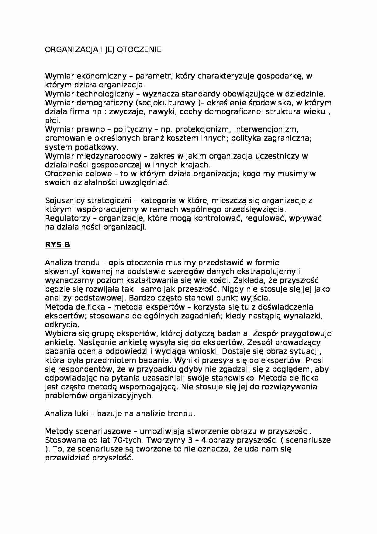 Organizacja i jej otoczenie-opracowanie - strona 1