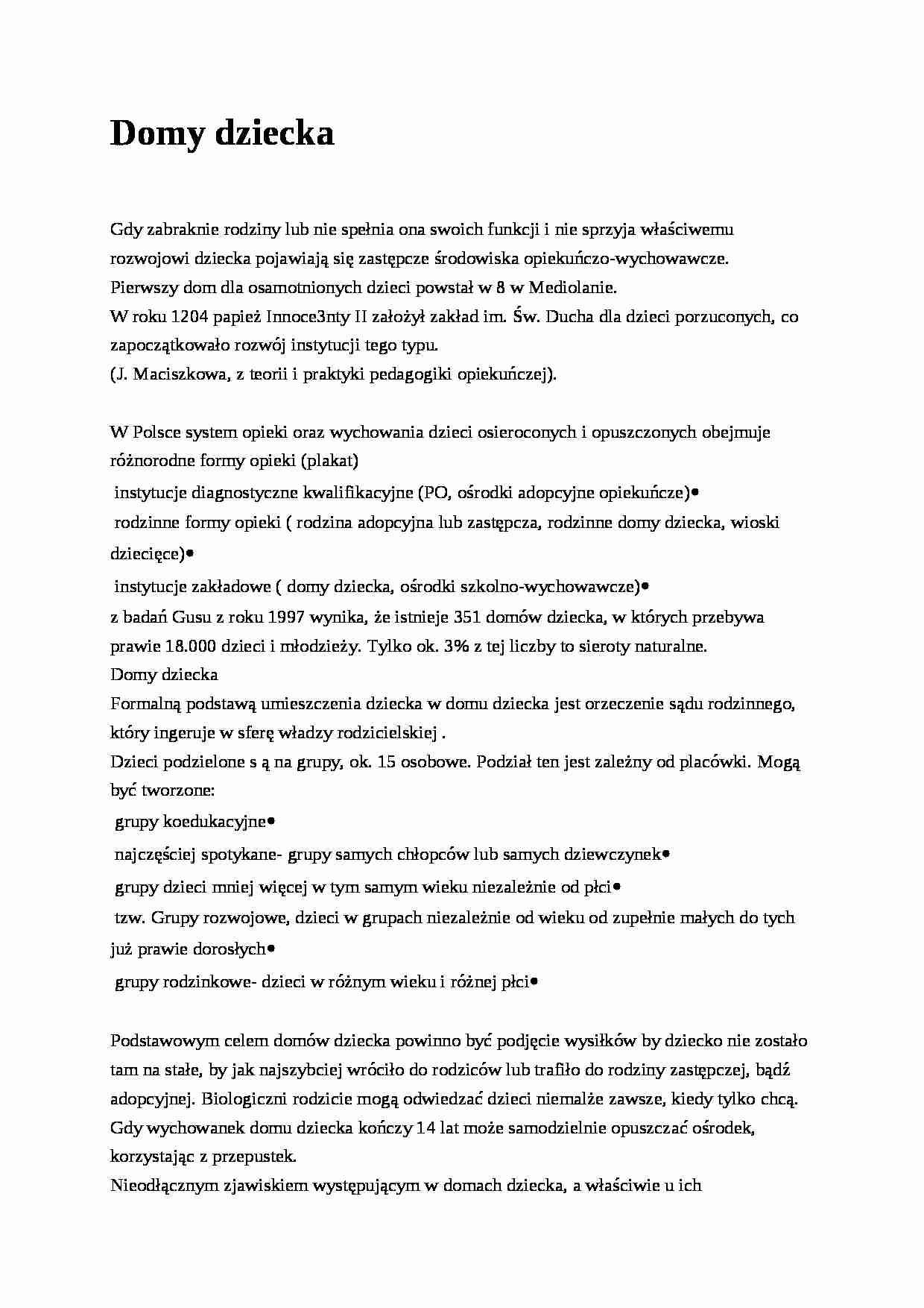 Domy dziecka- pedagogika - strona 1