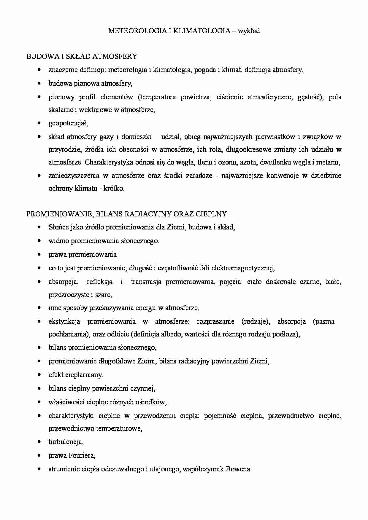 Zagadnienia z wykładu z meteorologii - strona 1