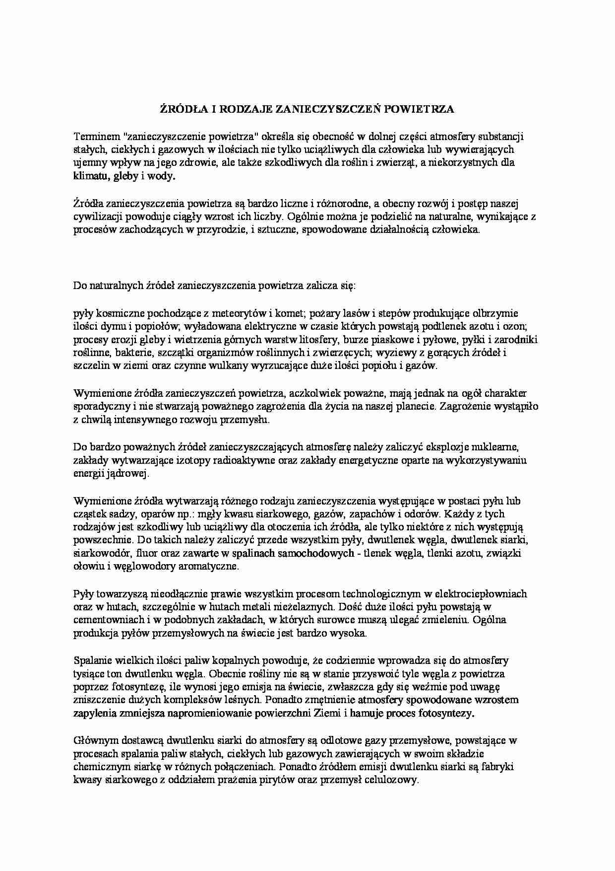 Źródła i rodzaje zanieczyszczeń powietrza - strona 1