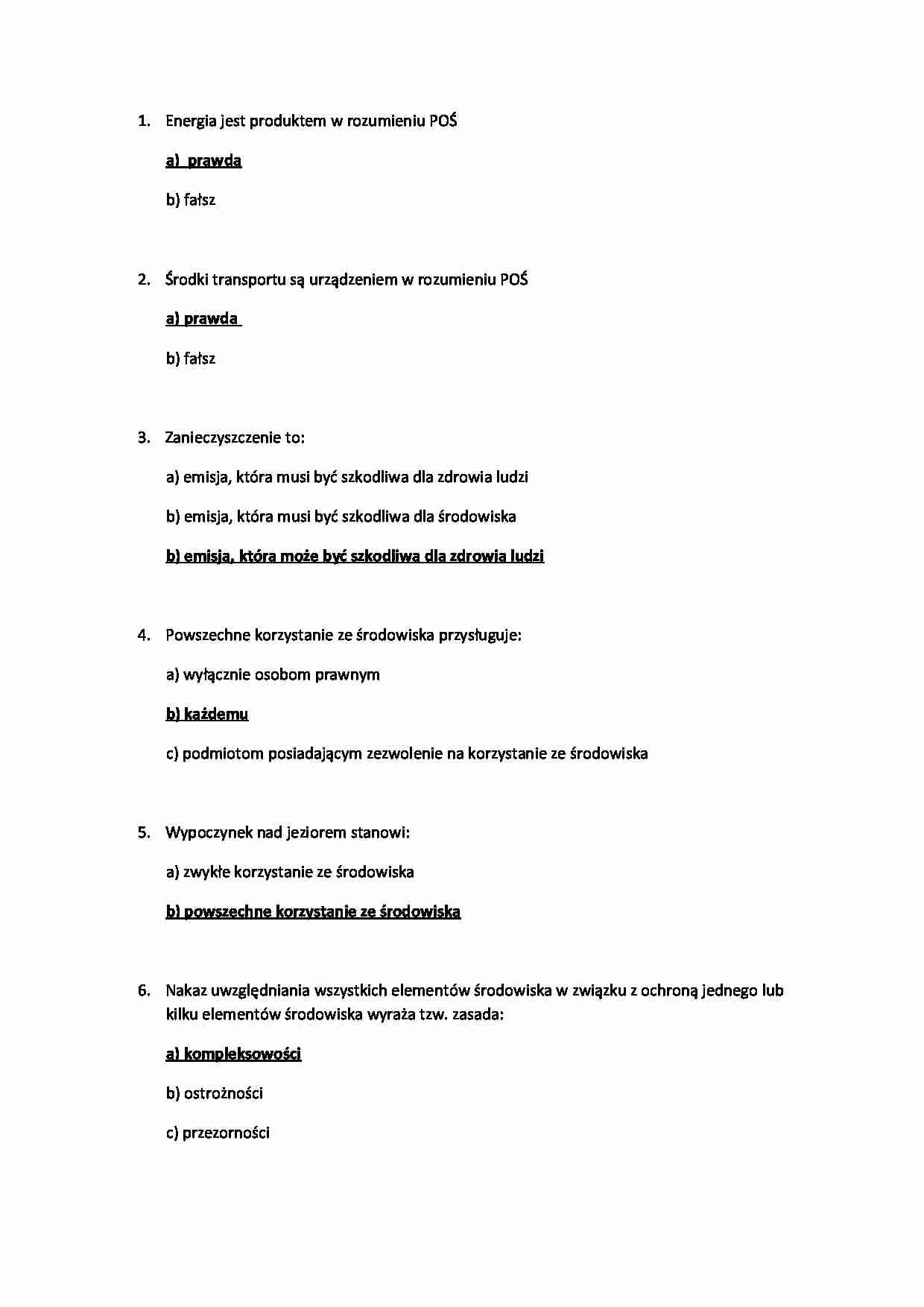 Prawo w ochronie środowiska - test - Ochrona wód - strona 1